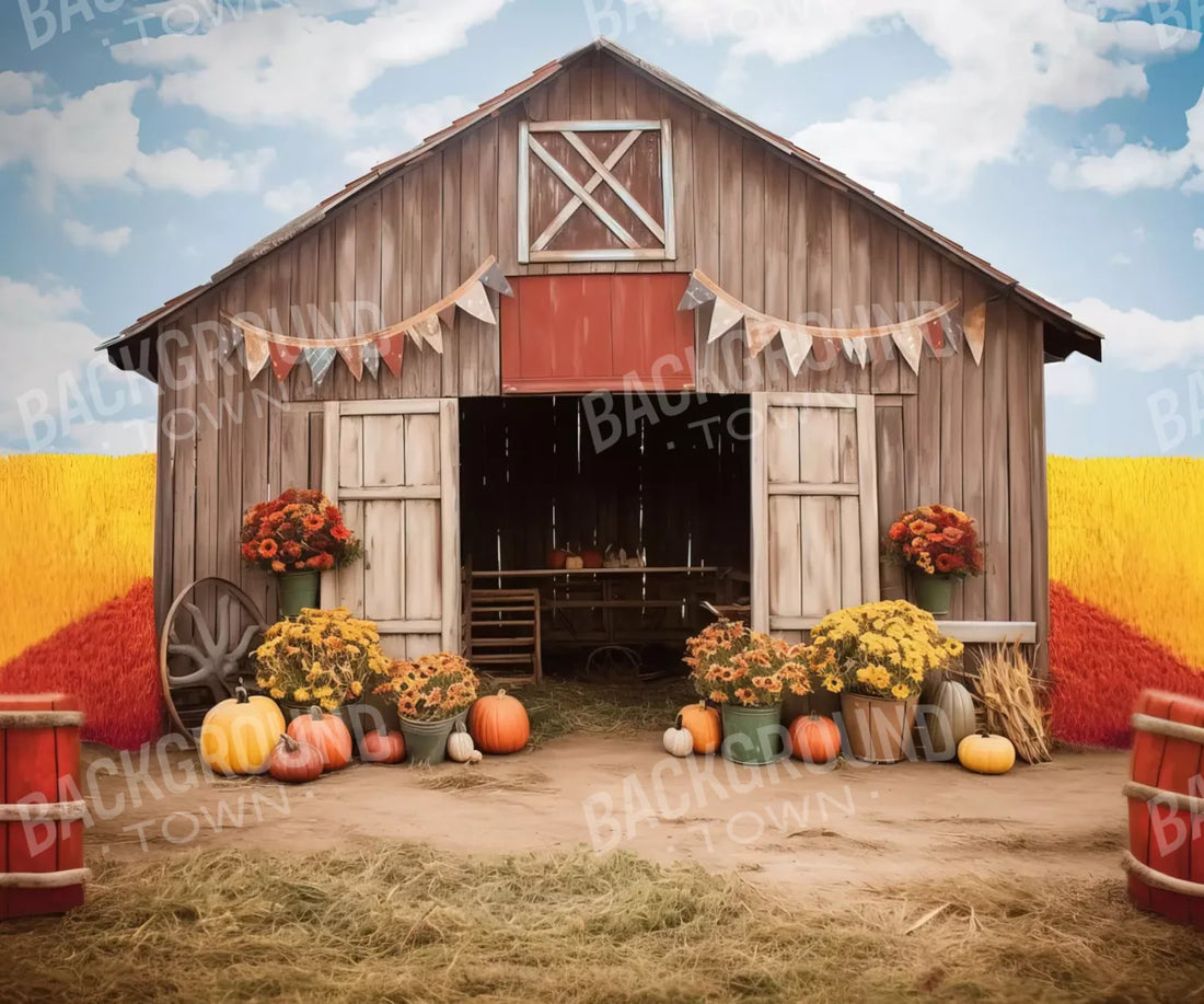 Cozy Autumn Barn 5’X4’2 Fleece (60 X 50 Inch) Backdrop