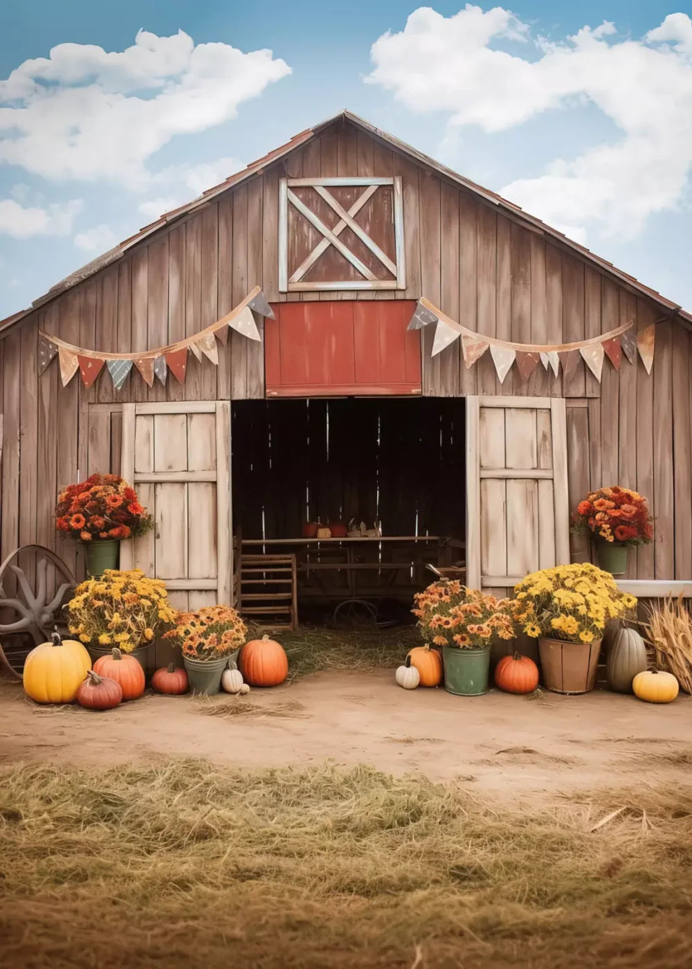 Cozy Autumn Barn 5’X7’ Ultracloth (60 X 84 Inch) Backdrop