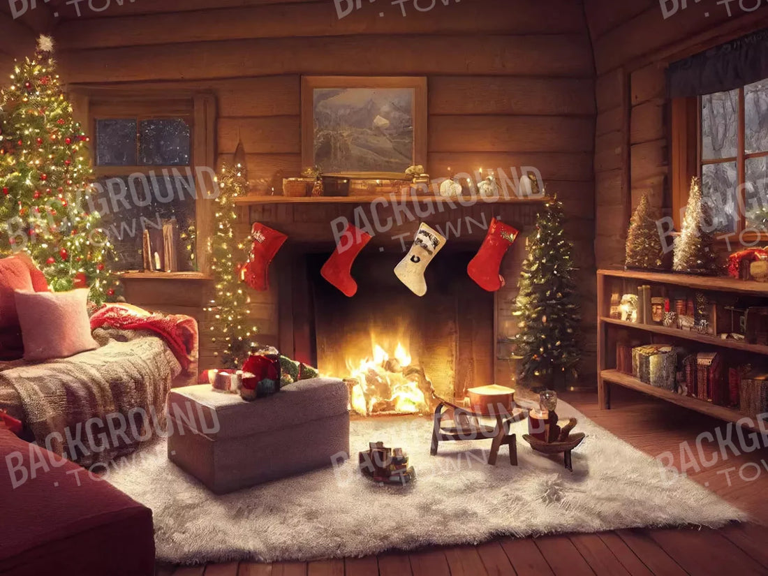 Cozy Christmas Eve 68X5 Fleece ( 80 X 60 Inch ) Backdrop