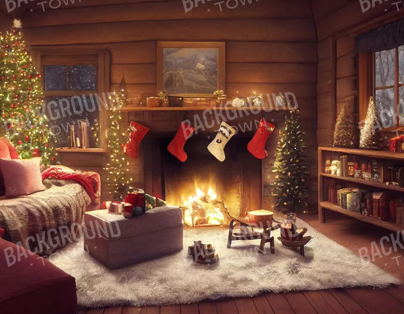 Cozy Christmas Eve 8X6 Fleece ( 96 X 72 Inch ) Backdrop