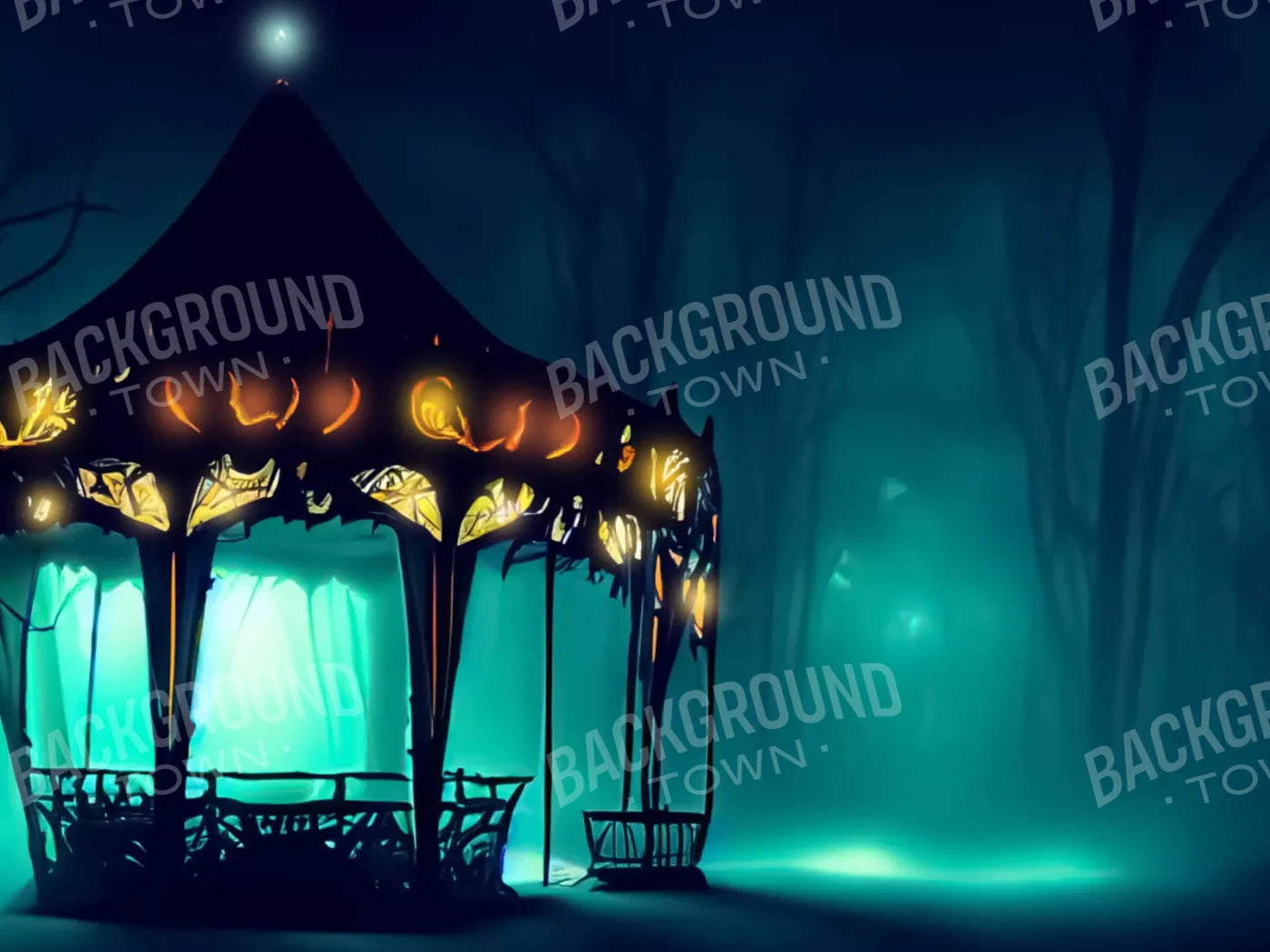 Creepy Carousel In Green H 7X5 Ultracloth ( 84 X 60 Inch ) Backdrop