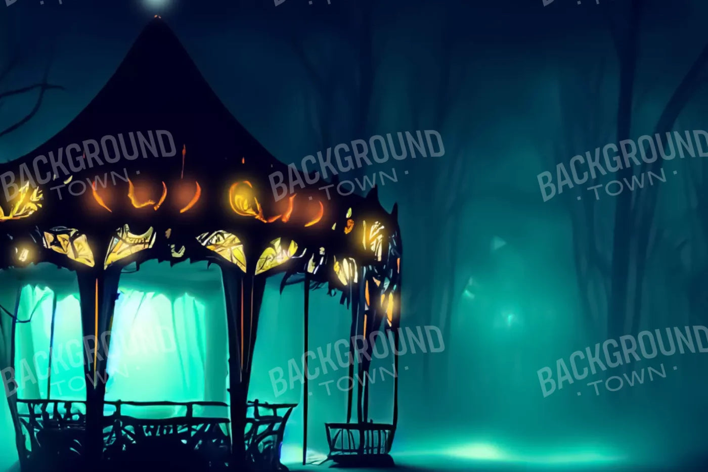 Creepy Carousel In Green H 8X5 Ultracloth ( 96 X 60 Inch ) Backdrop