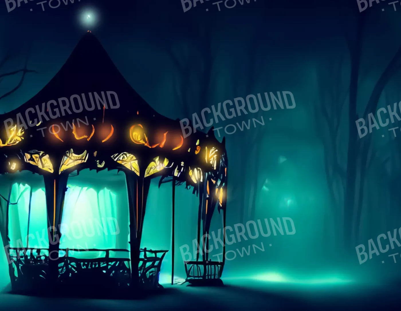 Creepy Carousel In Green H 8X6 Fleece ( 96 X 72 Inch ) Backdrop
