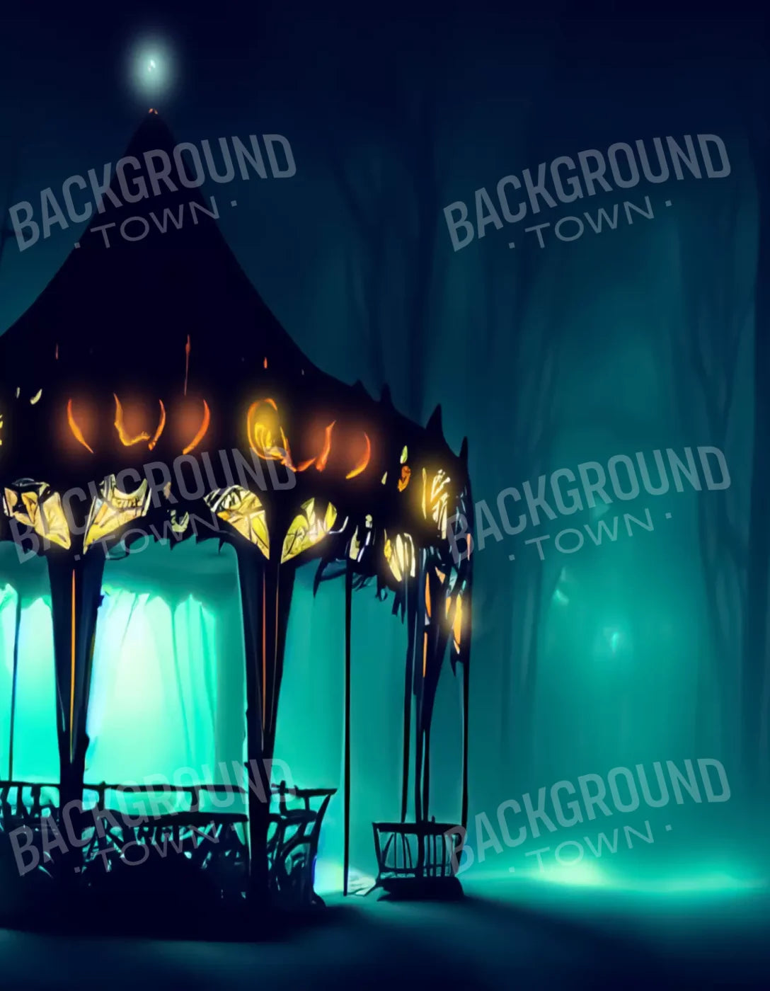 Creepy Carousel In Green V 6X8 Fleece ( 72 X 96 Inch ) Backdrop