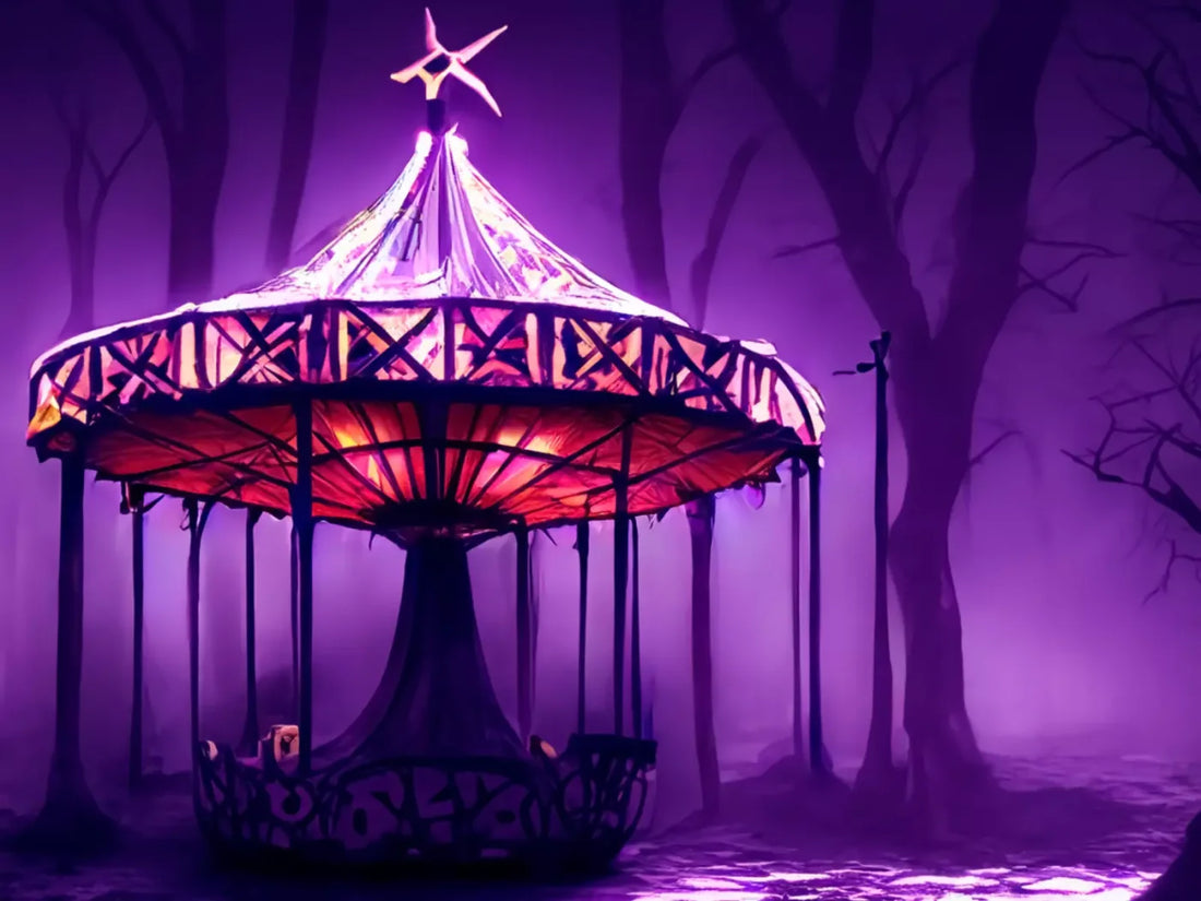 Creepy Carousel In Purple H 68X5 Fleece ( 80 X 60 Inch ) Backdrop