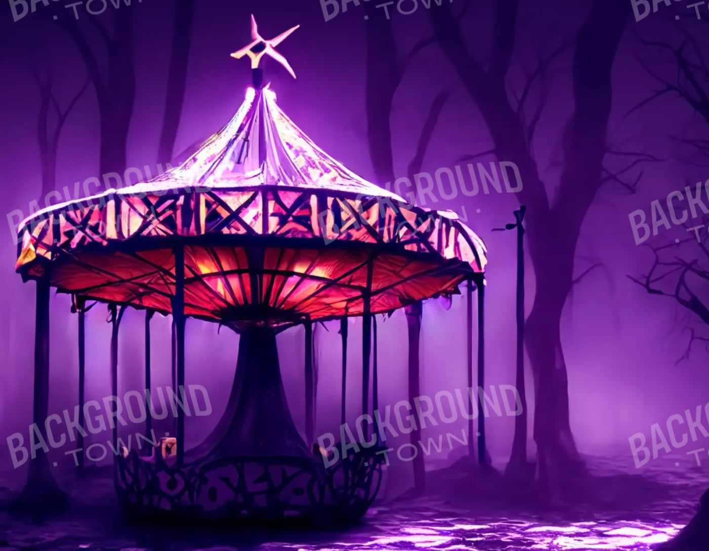 Creepy Carousel In Purple H 8X6 Fleece ( 96 X 72 Inch ) Backdrop