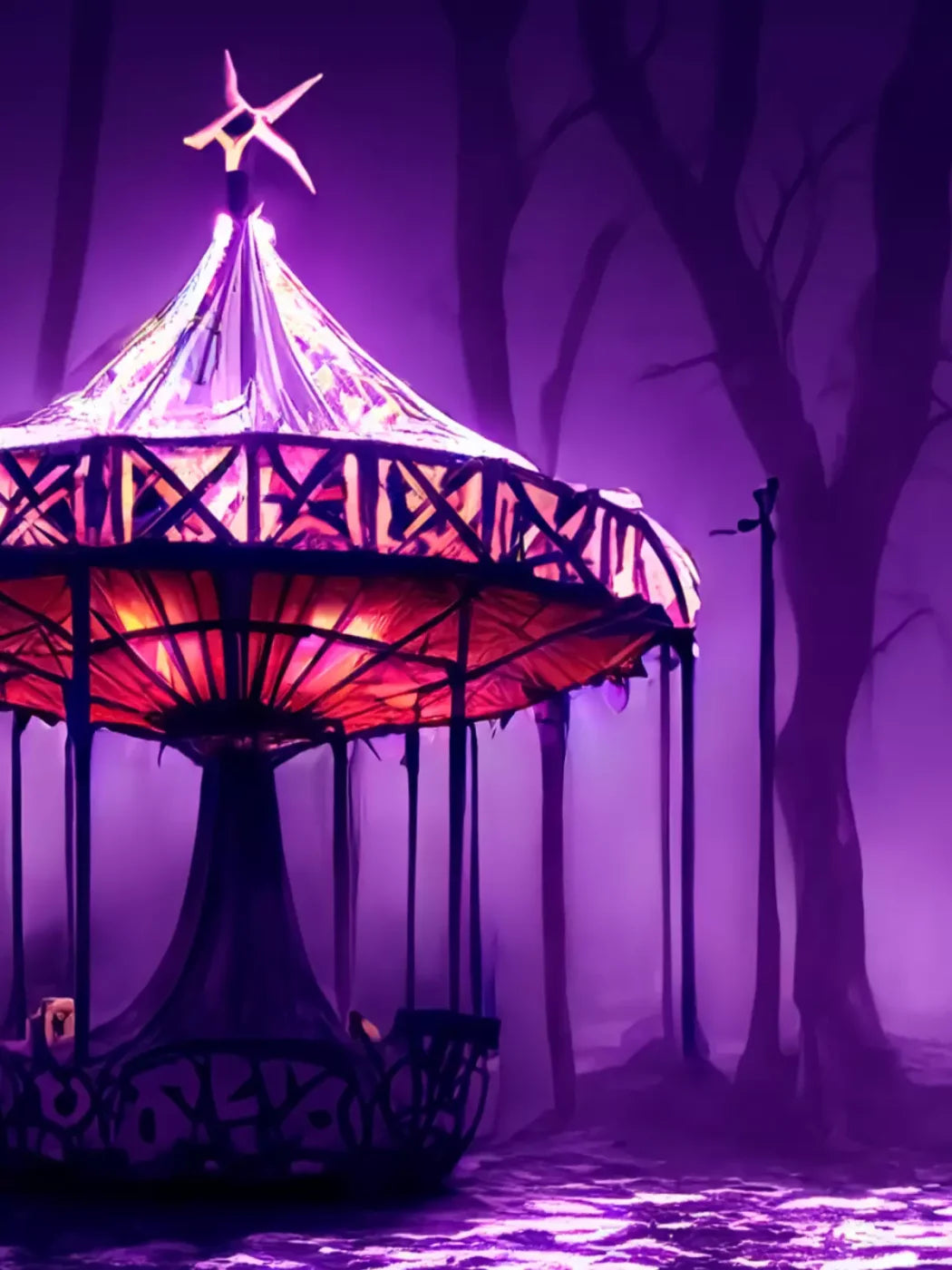 Creepy Carousel In Purple V 5X68 Fleece ( 60 X 80 Inch ) Backdrop