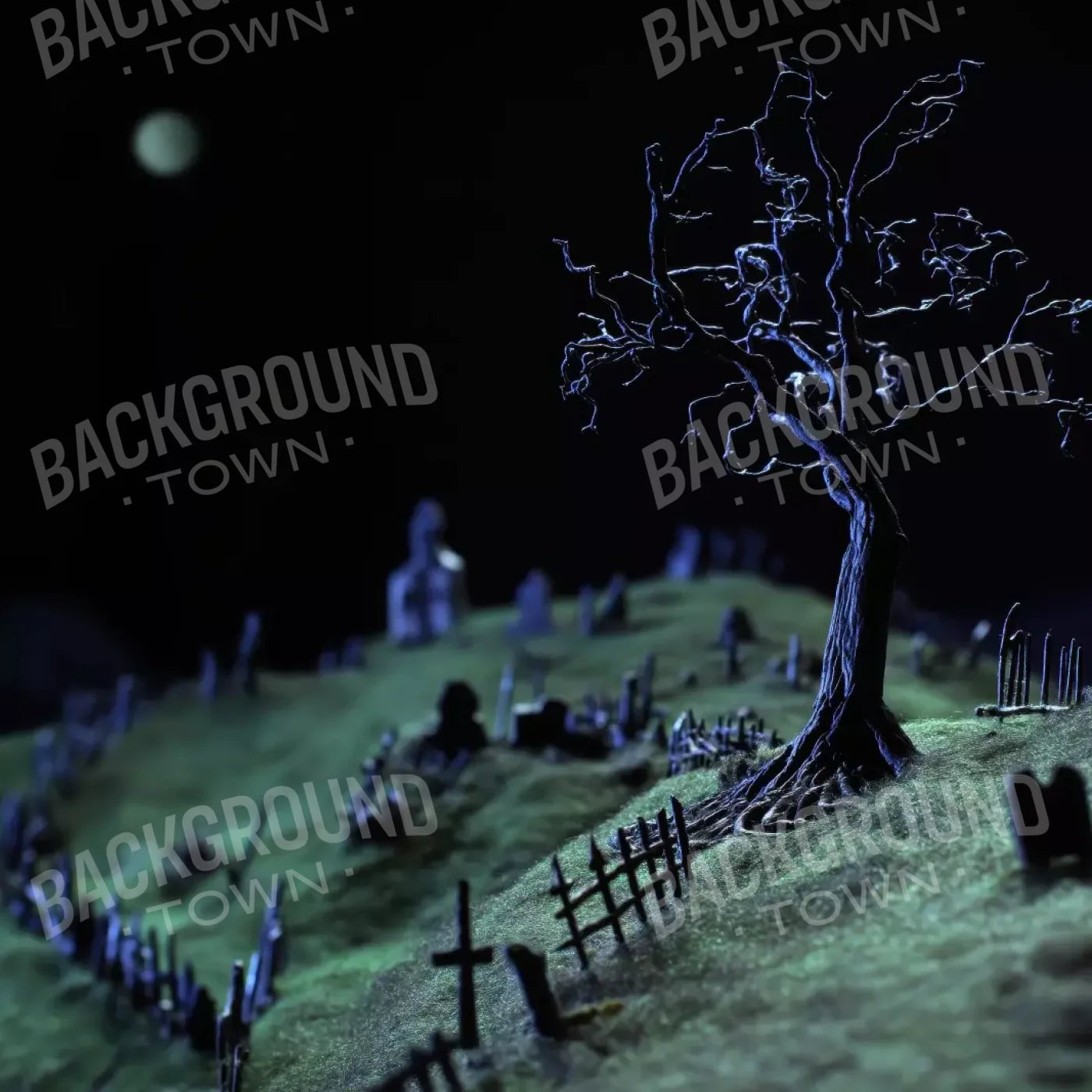 Creepy Tree In Graveyard 10’X10’ Ultracloth (120 X Inch) Backdrop
