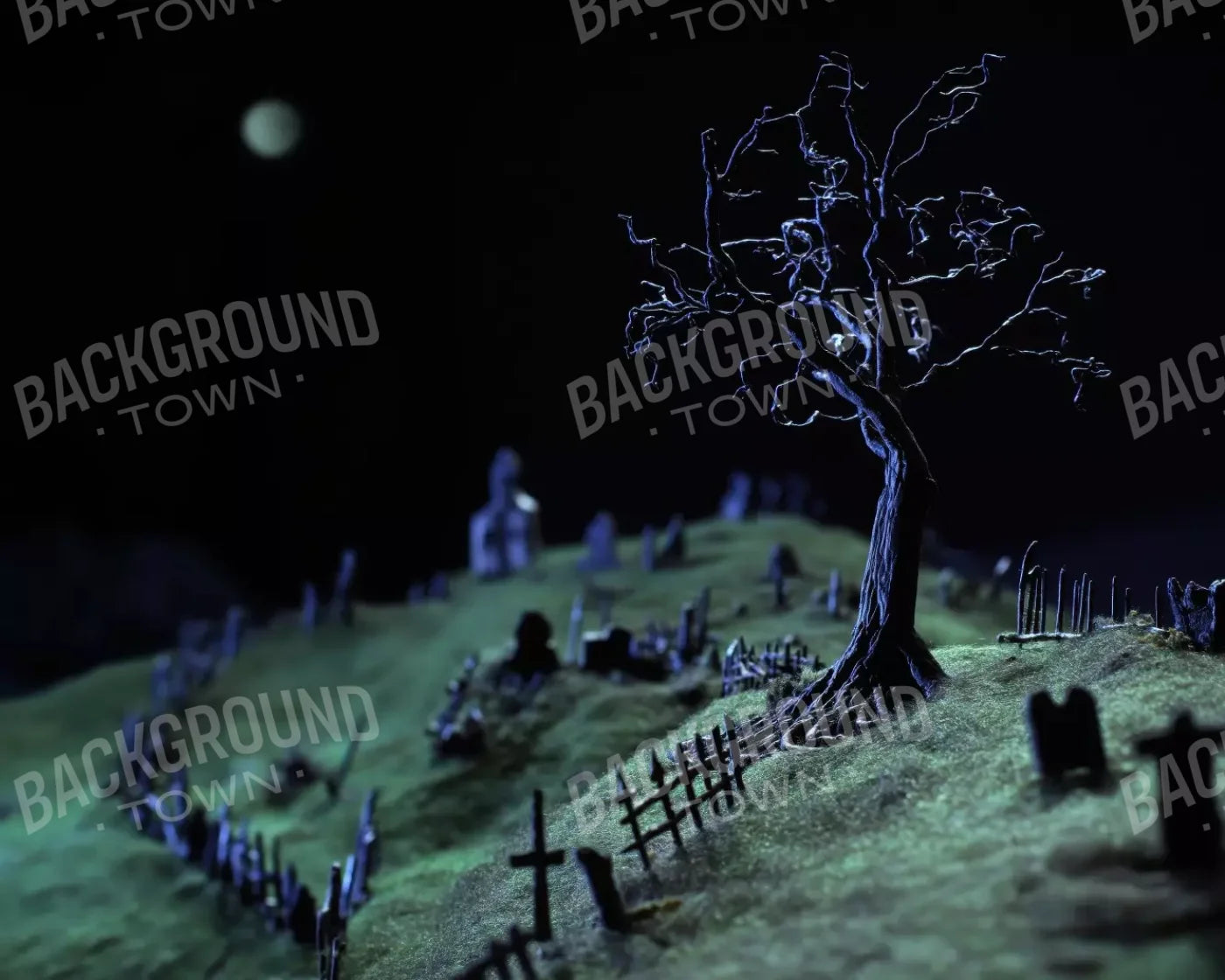 Creepy Tree In Graveyard 10’X8’ Fleece (120 X 96 Inch) Backdrop