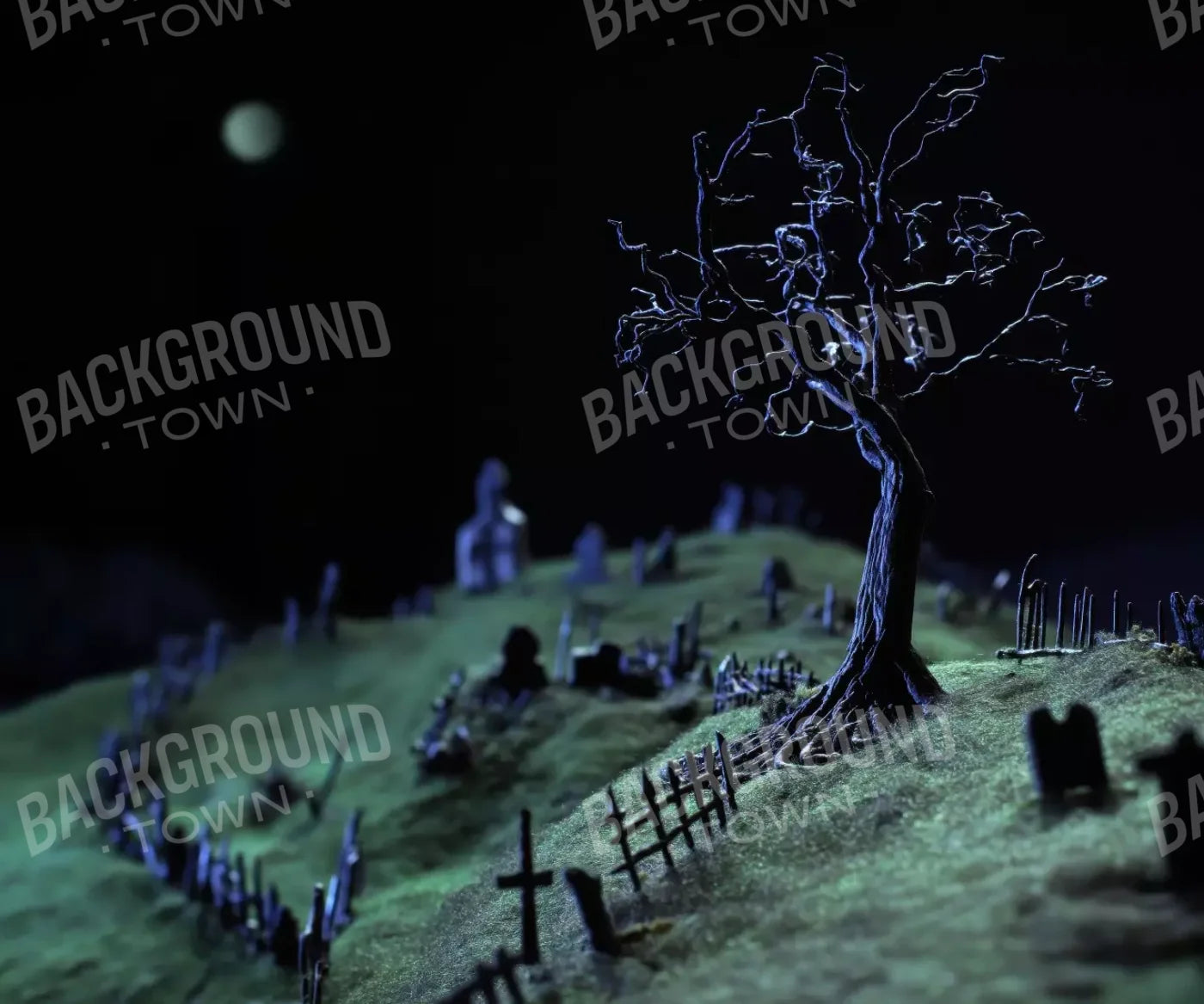 Creepy Tree In Graveyard 12’X10’ Ultracloth (144 X 120 Inch) Backdrop