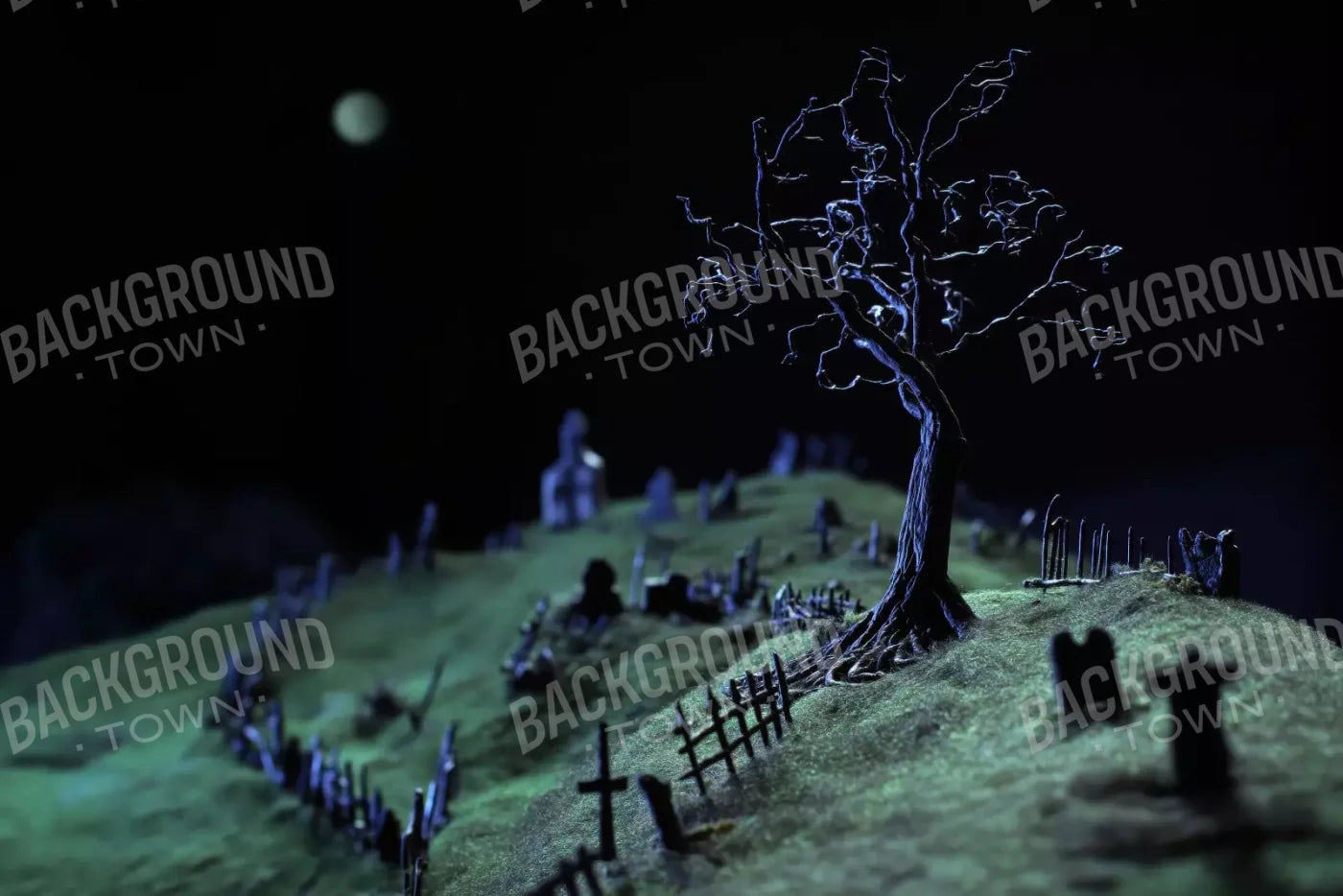 Creepy Tree In Graveyard 12’X8’ Ultracloth (144 X 96 Inch) Backdrop