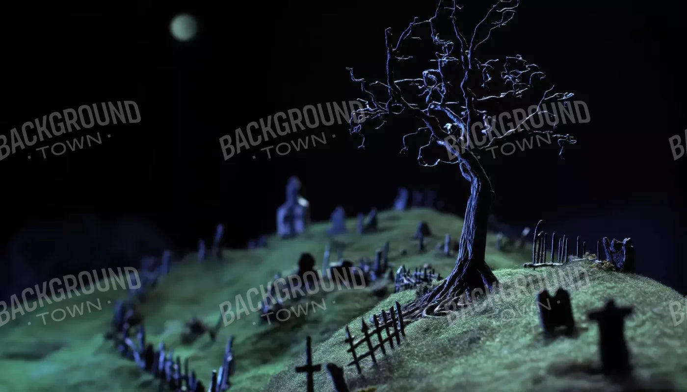 Creepy Tree In Graveyard 14’X8’ Ultracloth (168 X 96 Inch) Backdrop
