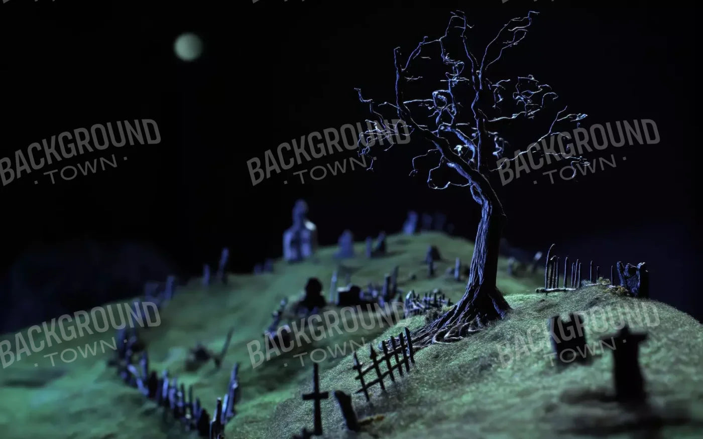 Creepy Tree In Graveyard 16’X10’ Ultracloth (192 X 120 Inch) Backdrop