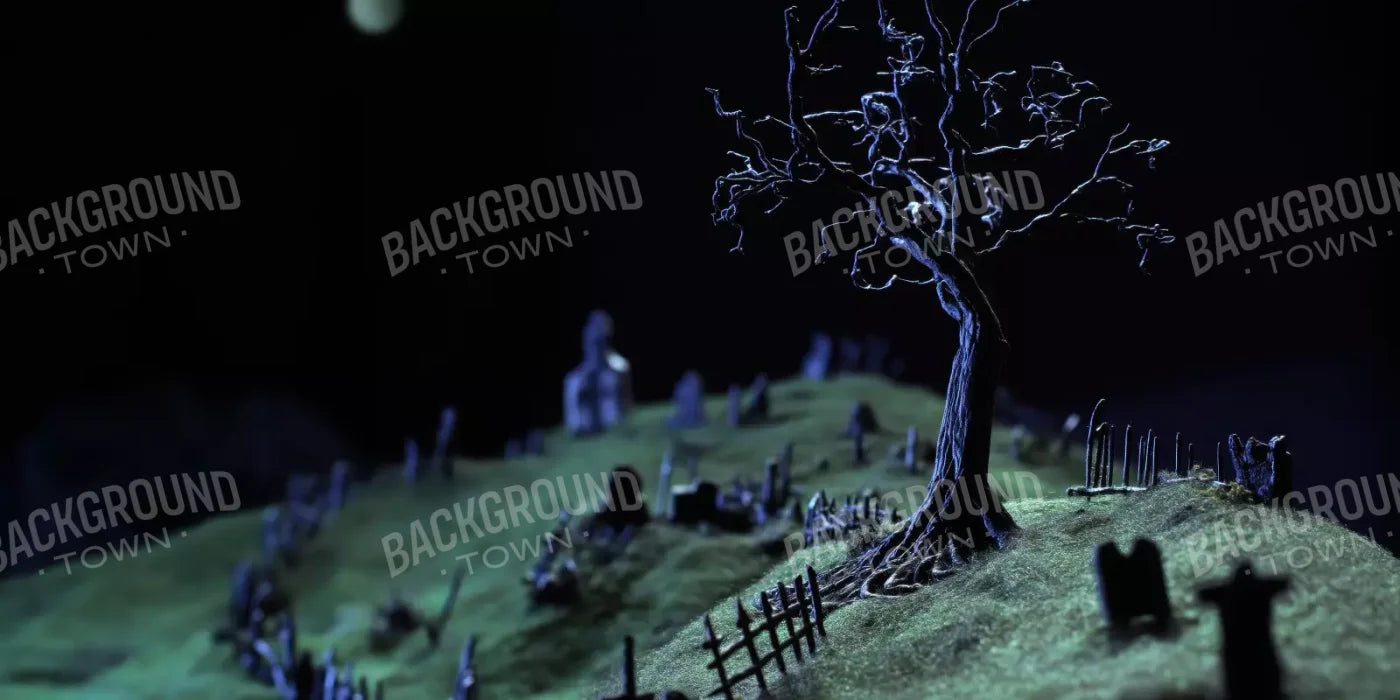 Creepy Tree In Graveyard 16’X8’ Ultracloth (192 X 96 Inch) Backdrop