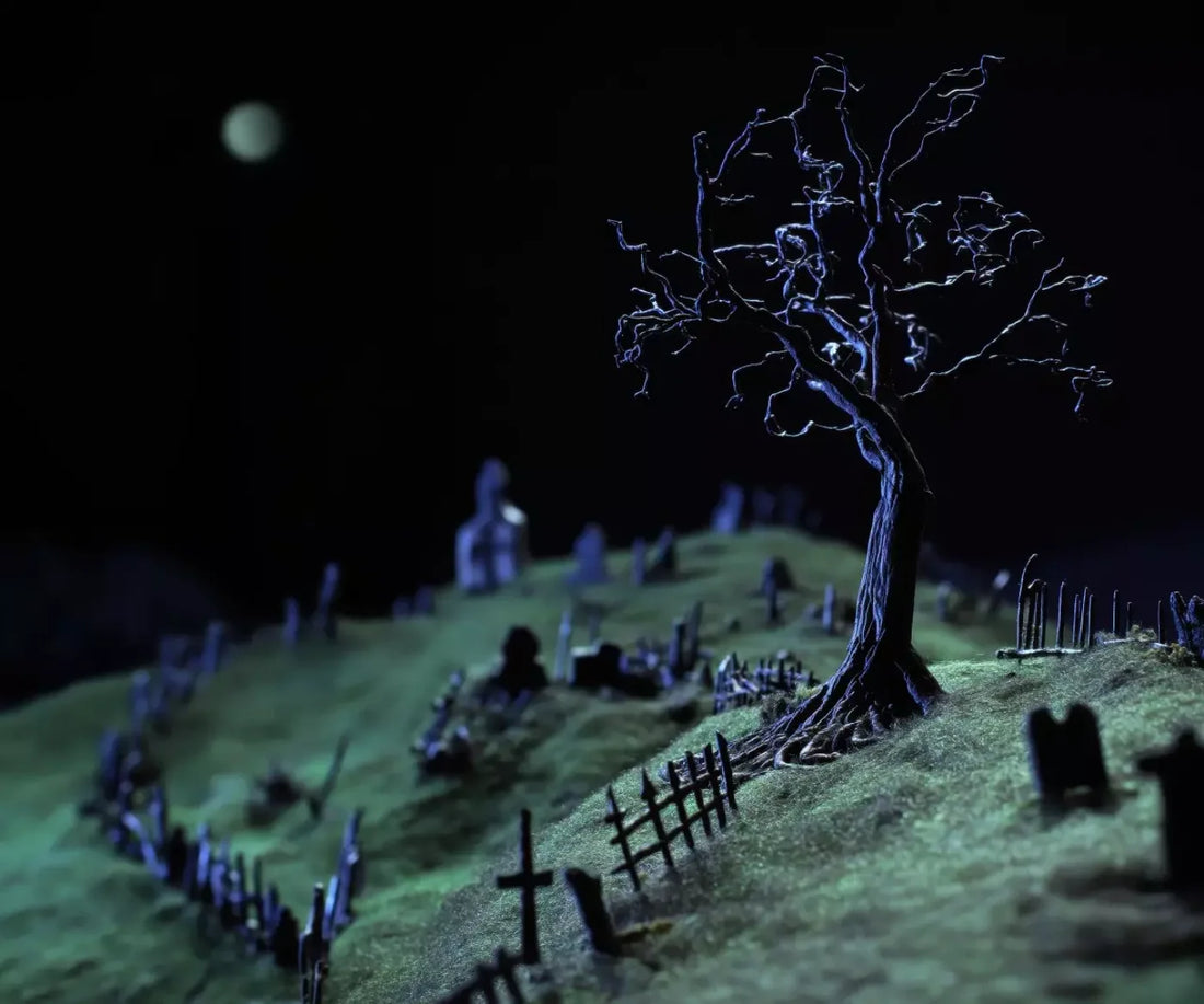 Creepy Tree In Graveyard 5’X4’2 Fleece (60 X 50 Inch) Backdrop