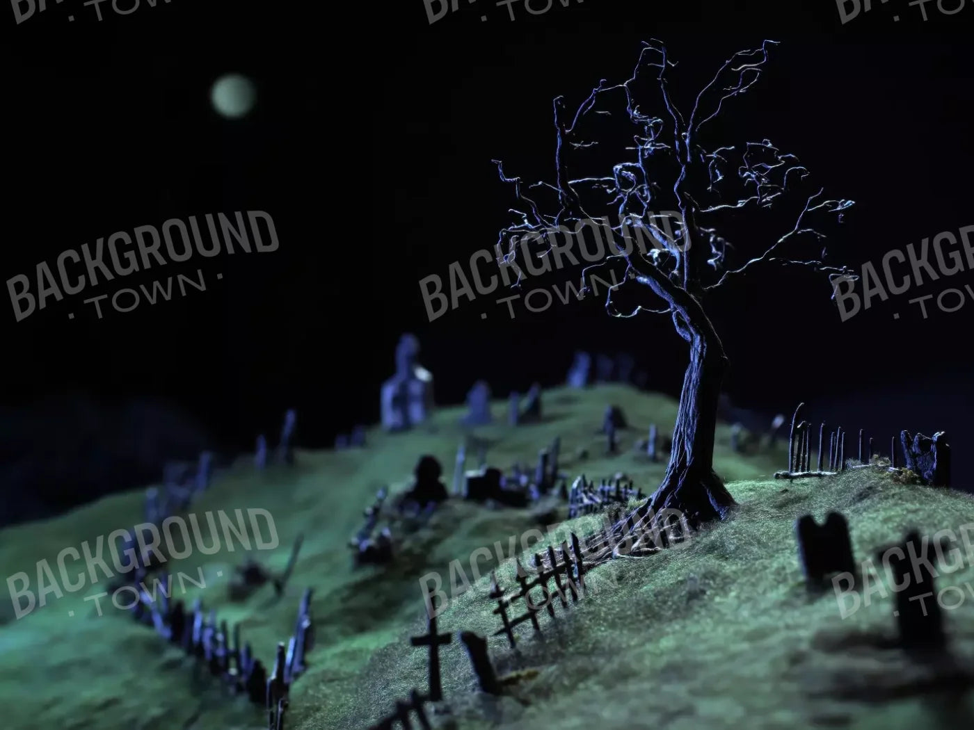 Creepy Tree In Graveyard 6’8X5’ Fleece (80 X 60 Inch) Backdrop