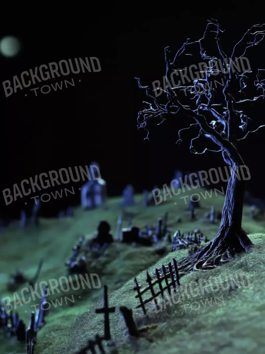 Creepy Tree In Graveyard 6’X8’ Fleece (72 X 96 Inch) Backdrop