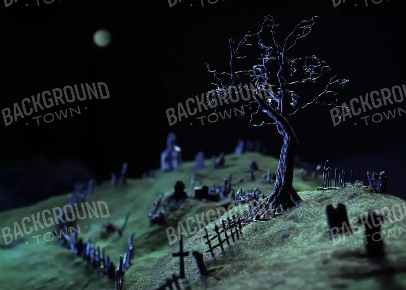 Creepy Tree In Graveyard 7’X5’ Ultracloth (84 X 60 Inch) Backdrop