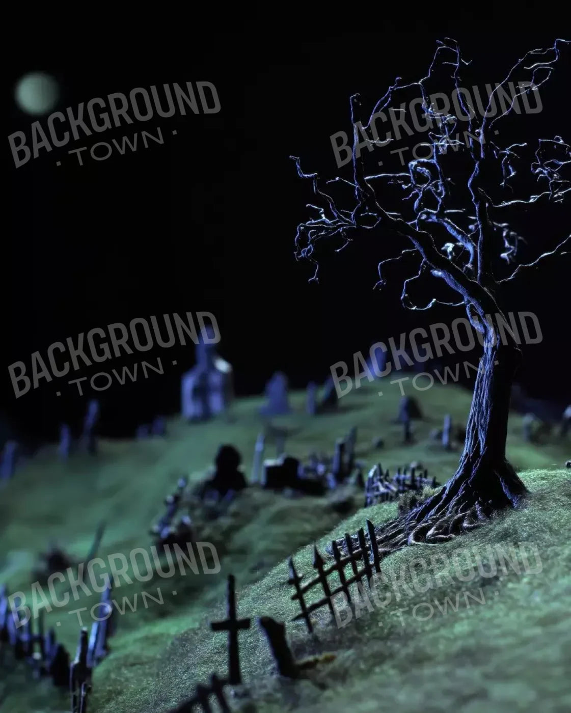 Creepy Tree In Graveyard 8’X10’ Fleece (96 X 120 Inch) Backdrop