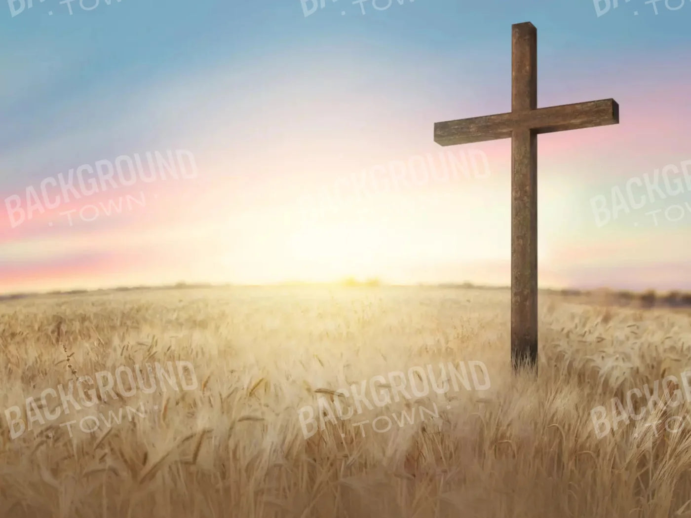 Easter Cross In Wheat Field 10X8 Fleece ( 120 X 96 Inch ) Backdrop