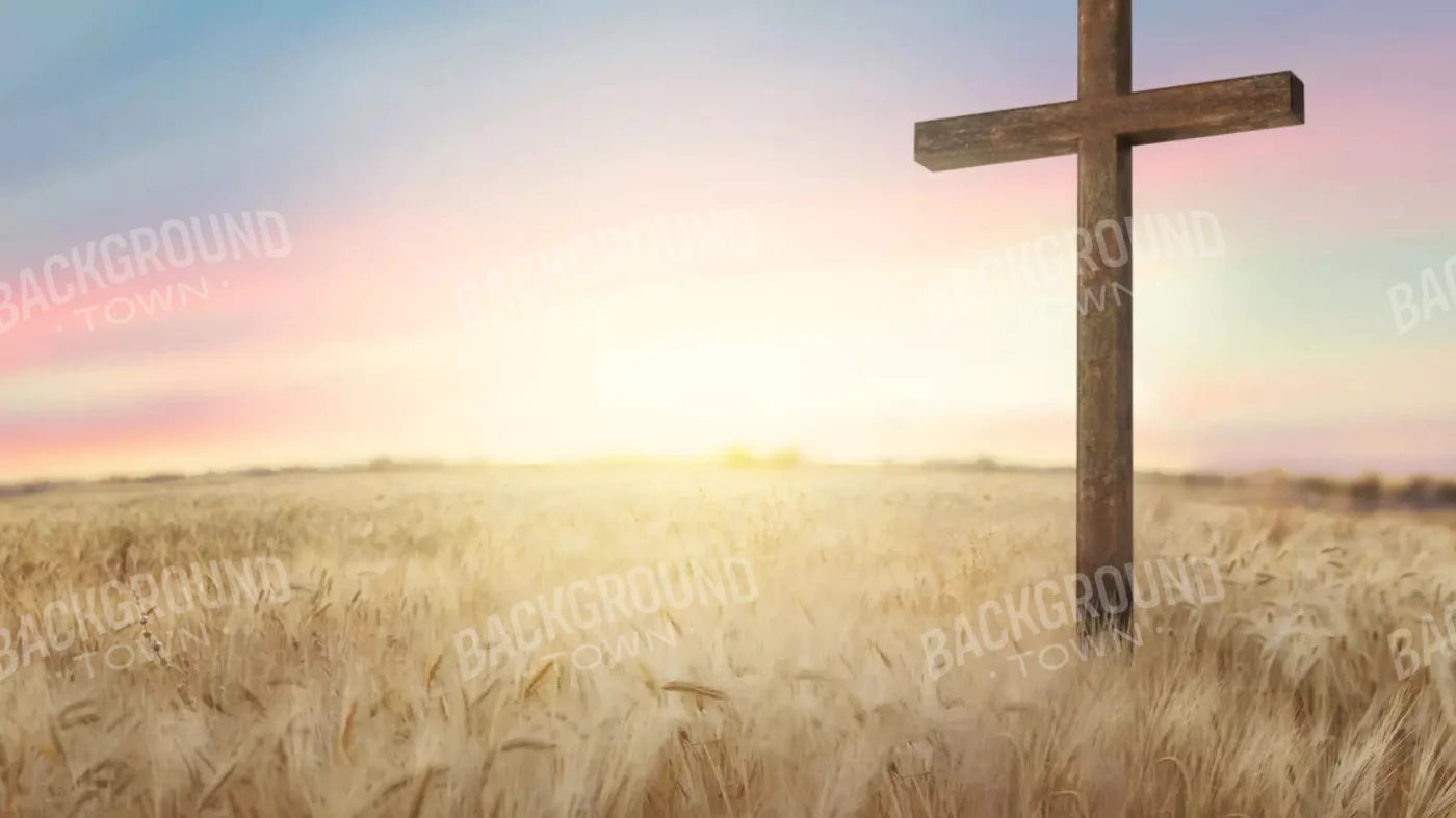 Easter Cross In Wheat Field 14X8 Ultracloth ( 168 X 96 Inch ) Backdrop