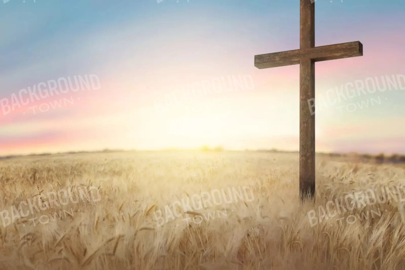 Easter Cross In Wheat Field 8X5 Ultracloth ( 96 X 60 Inch ) Backdrop