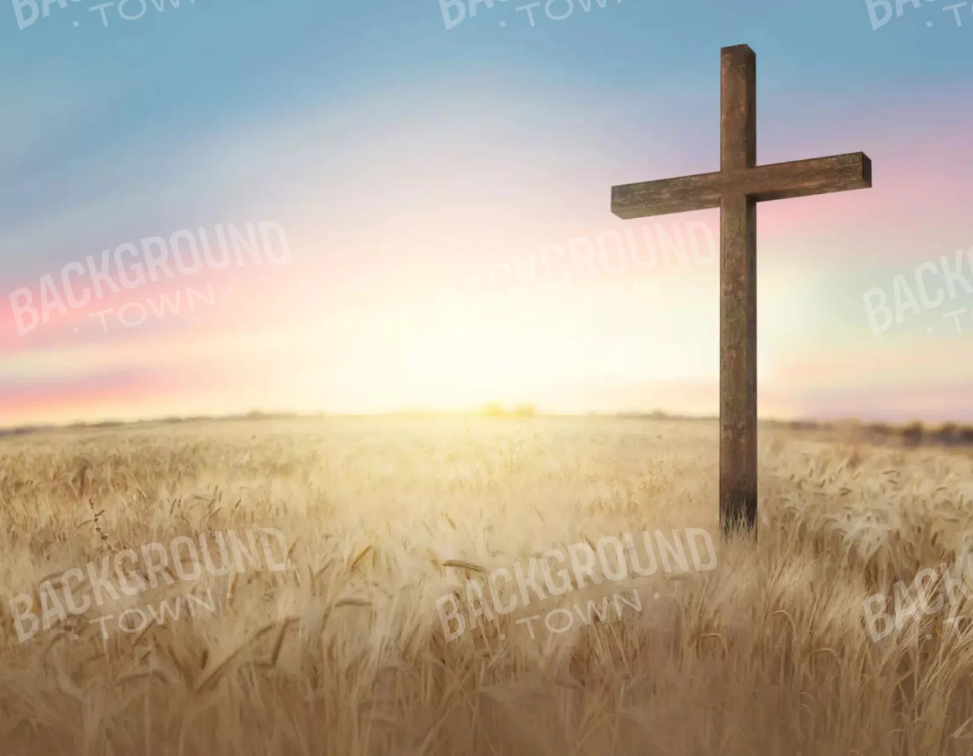 Easter Cross In Wheat Field 8X6 Fleece ( 96 X 72 Inch ) Backdrop