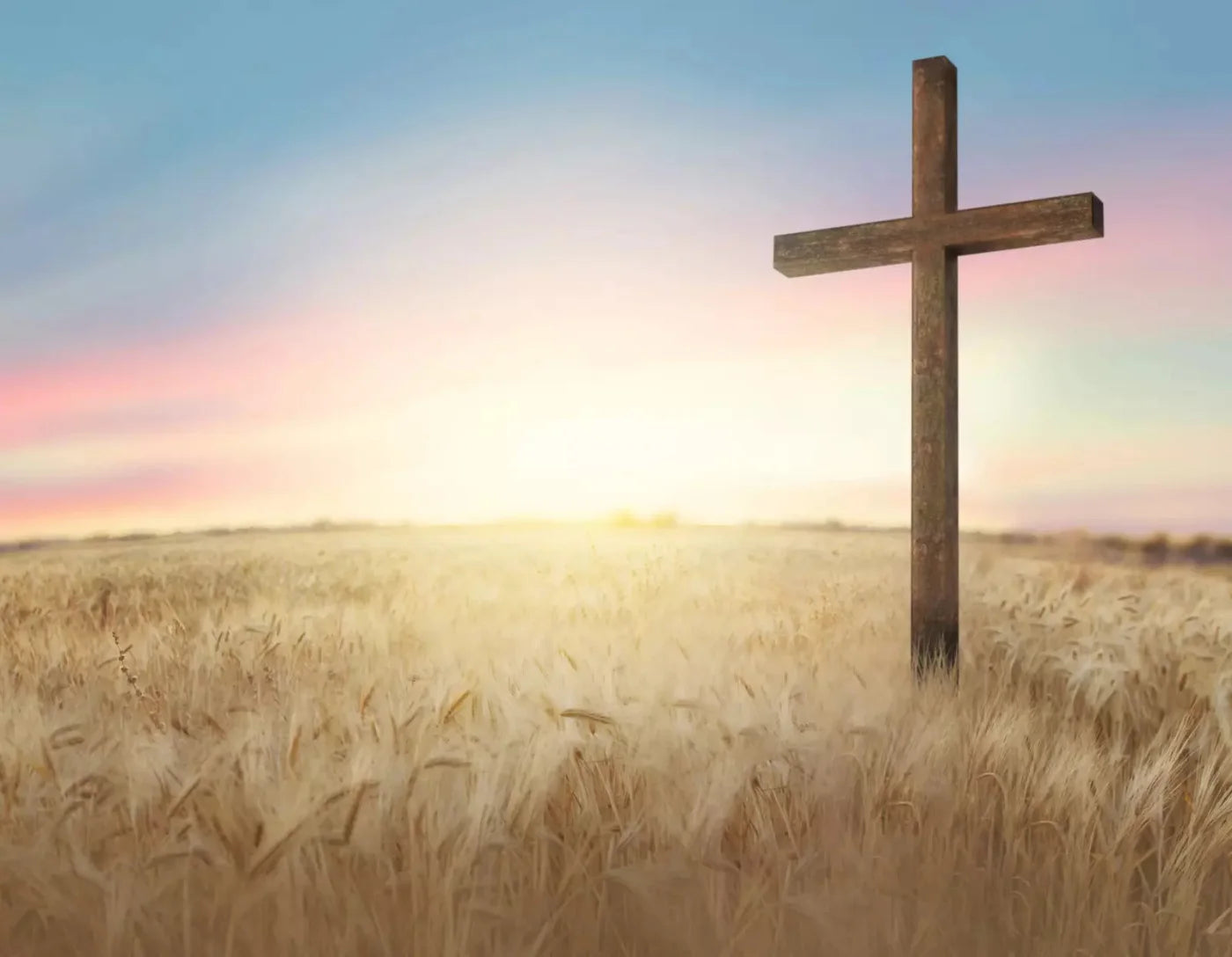 Easter Cross In Wheat Field 8X6 Fleece ( 96 X 72 Inch ) Backdrop