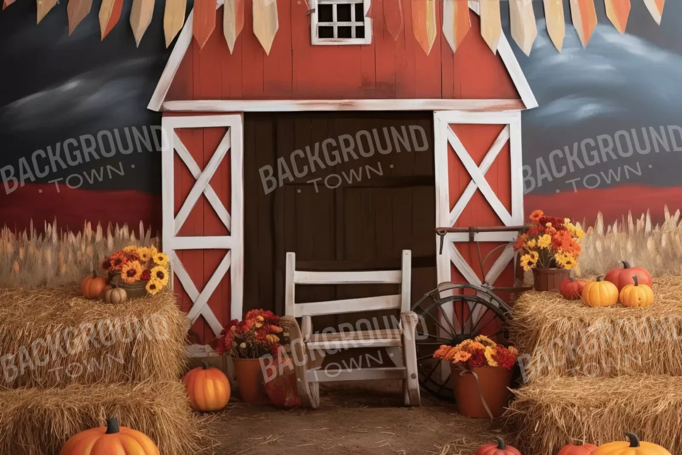 Cutesy Autumn Barn 12’X8’ Ultracloth (144 X 96 Inch) Backdrop