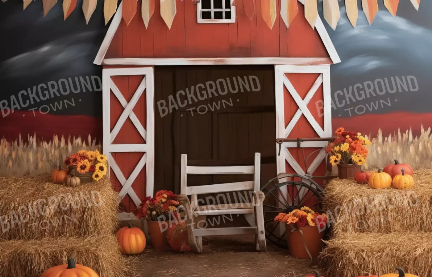 Cutesy Autumn Barn 14’X9’ Ultracloth (168 X 108 Inch) Backdrop