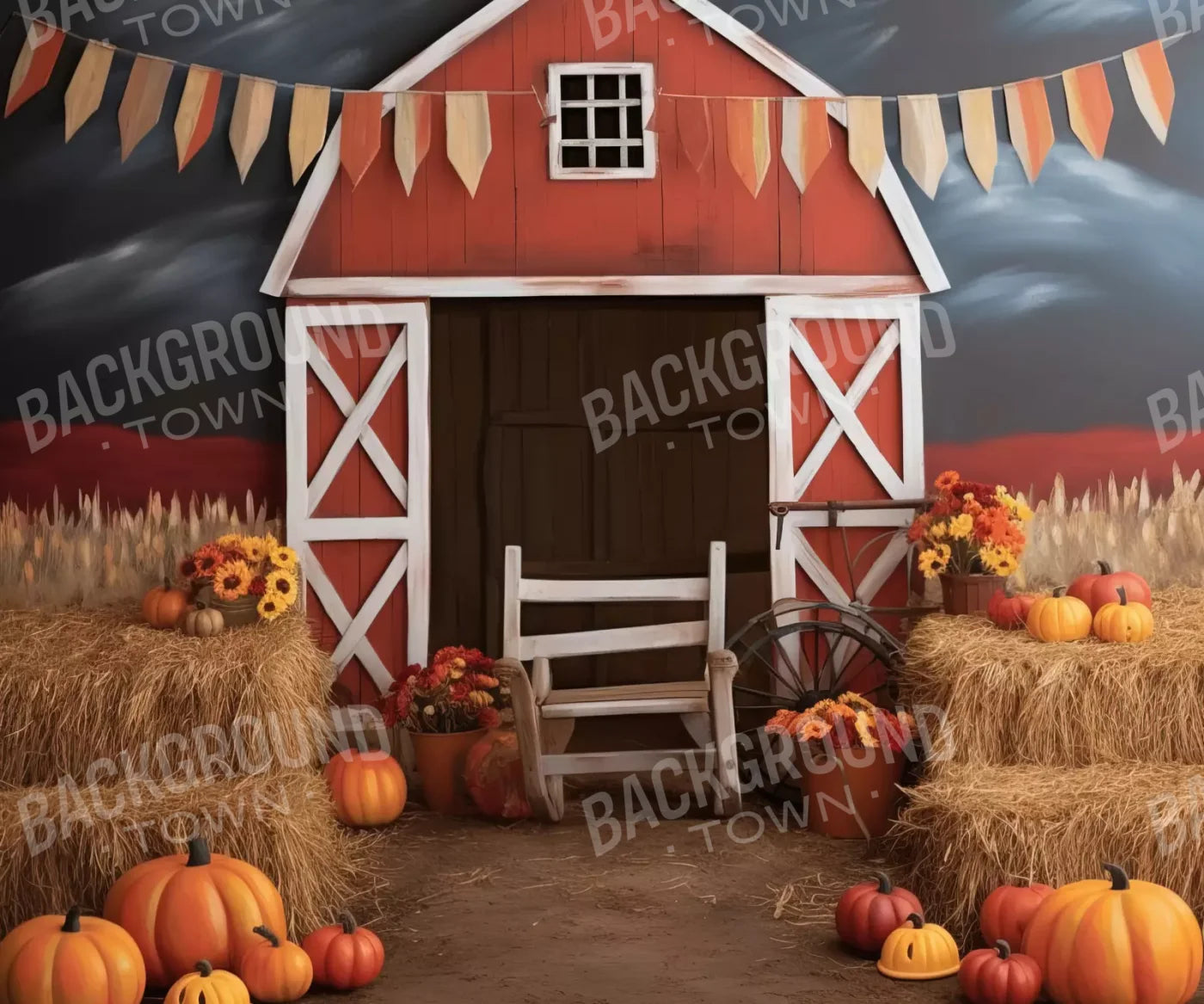 Cutesy Autumn Barn 5’X4’2 Fleece (60 X 50 Inch) Backdrop