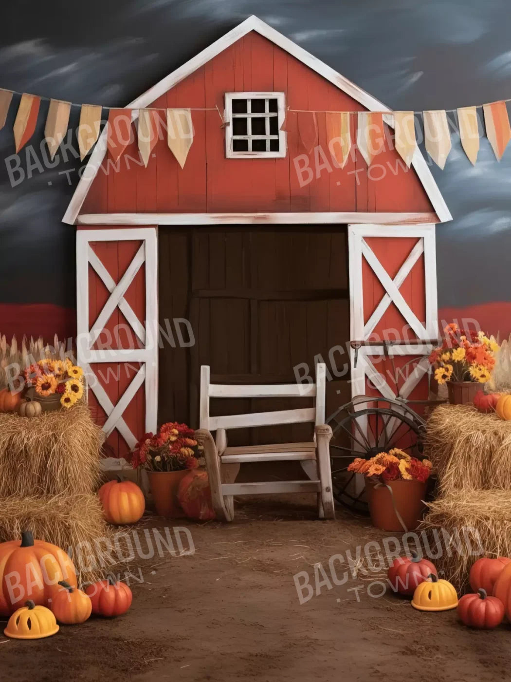 Cutesy Autumn Barn 6’X8’ Fleece (72 X 96 Inch) Backdrop