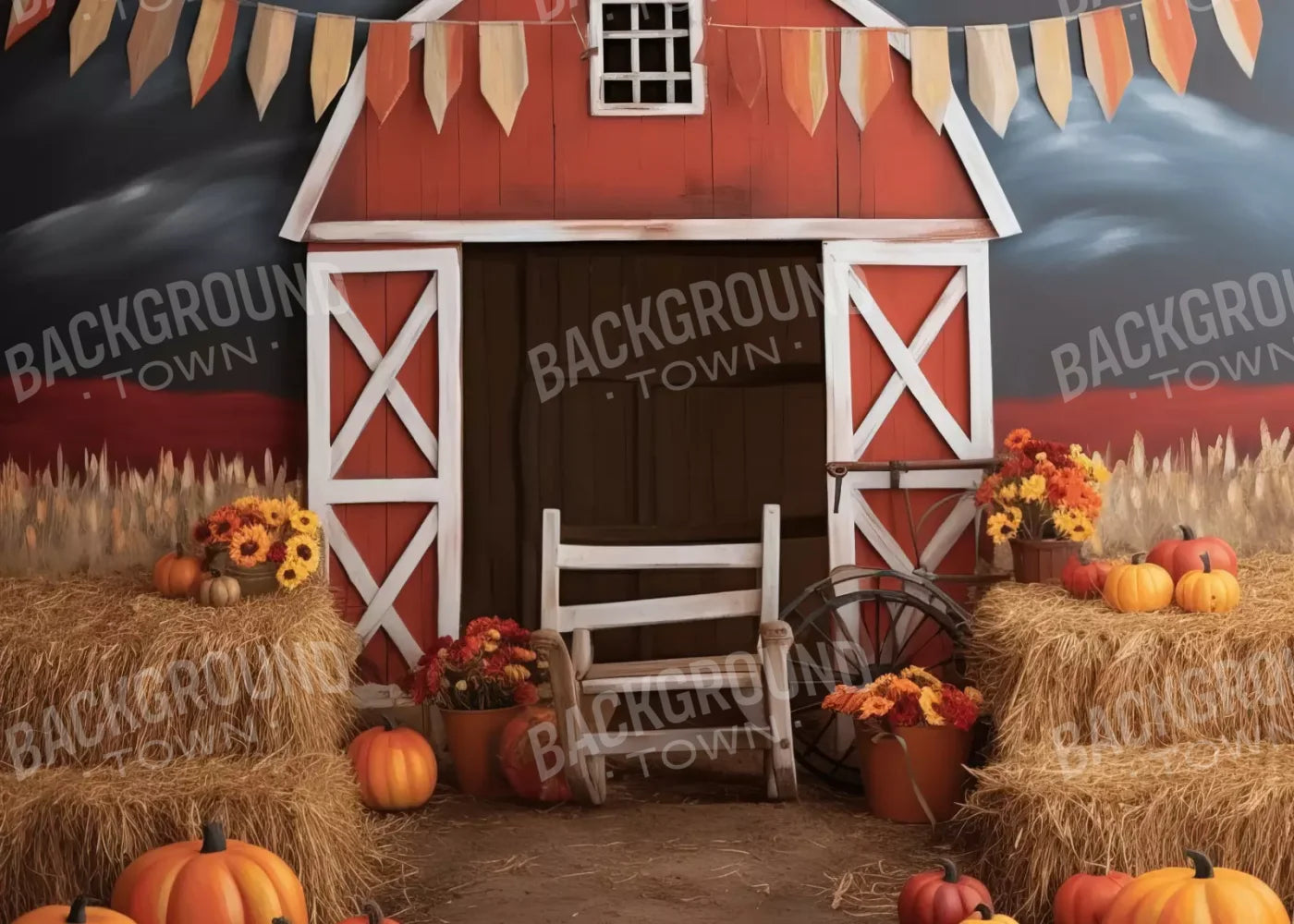 Cutesy Autumn Barn 7’X5’ Ultracloth (84 X 60 Inch) Backdrop