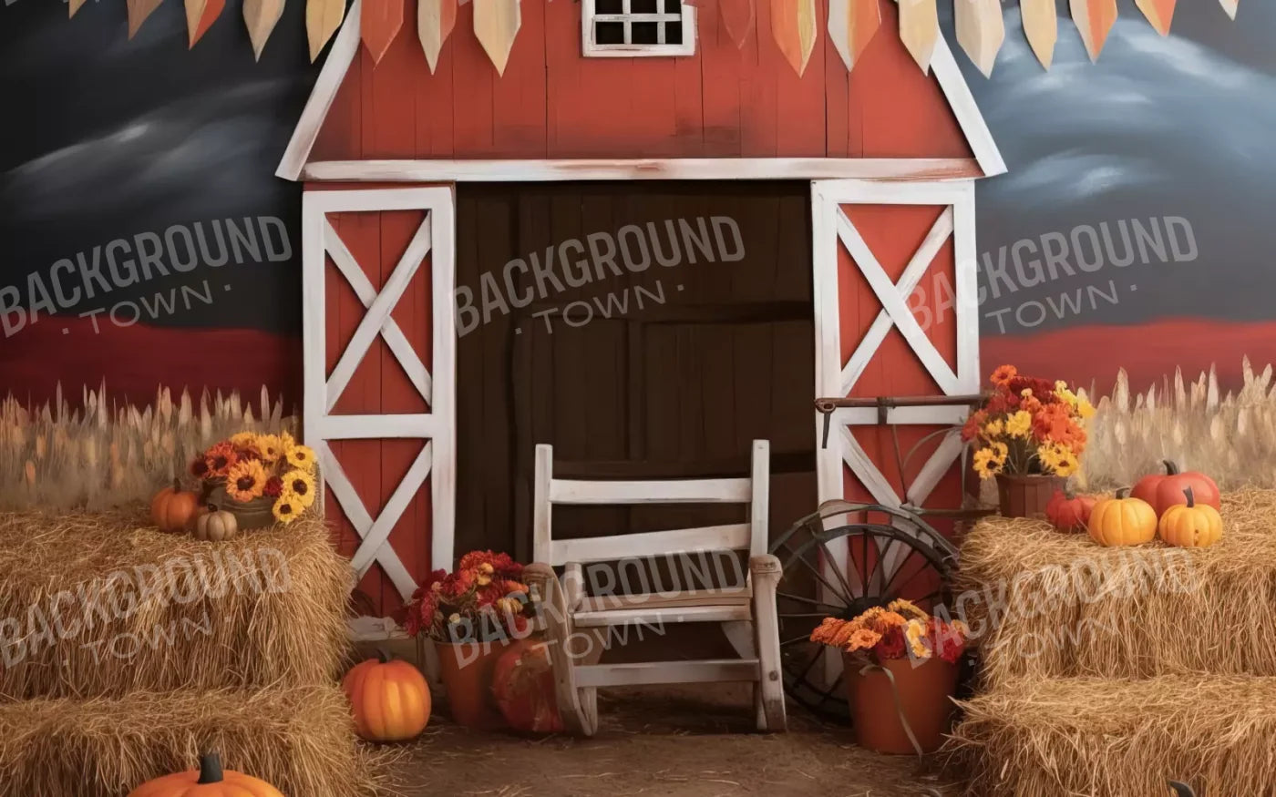 Cutesy Autumn Barn 8’X5’ Ultracloth (96 X 60 Inch) Backdrop