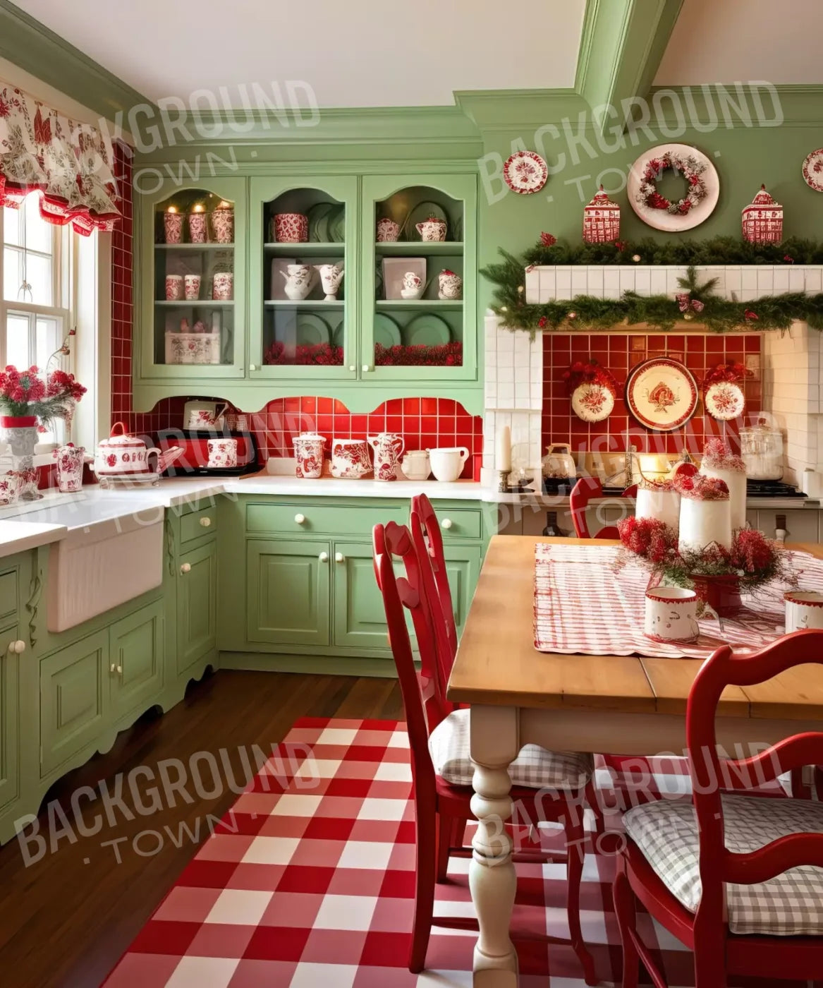 Cutesty Christmas Kitchen 10’X12’ Ultracloth (120 X 144 Inch) Backdrop