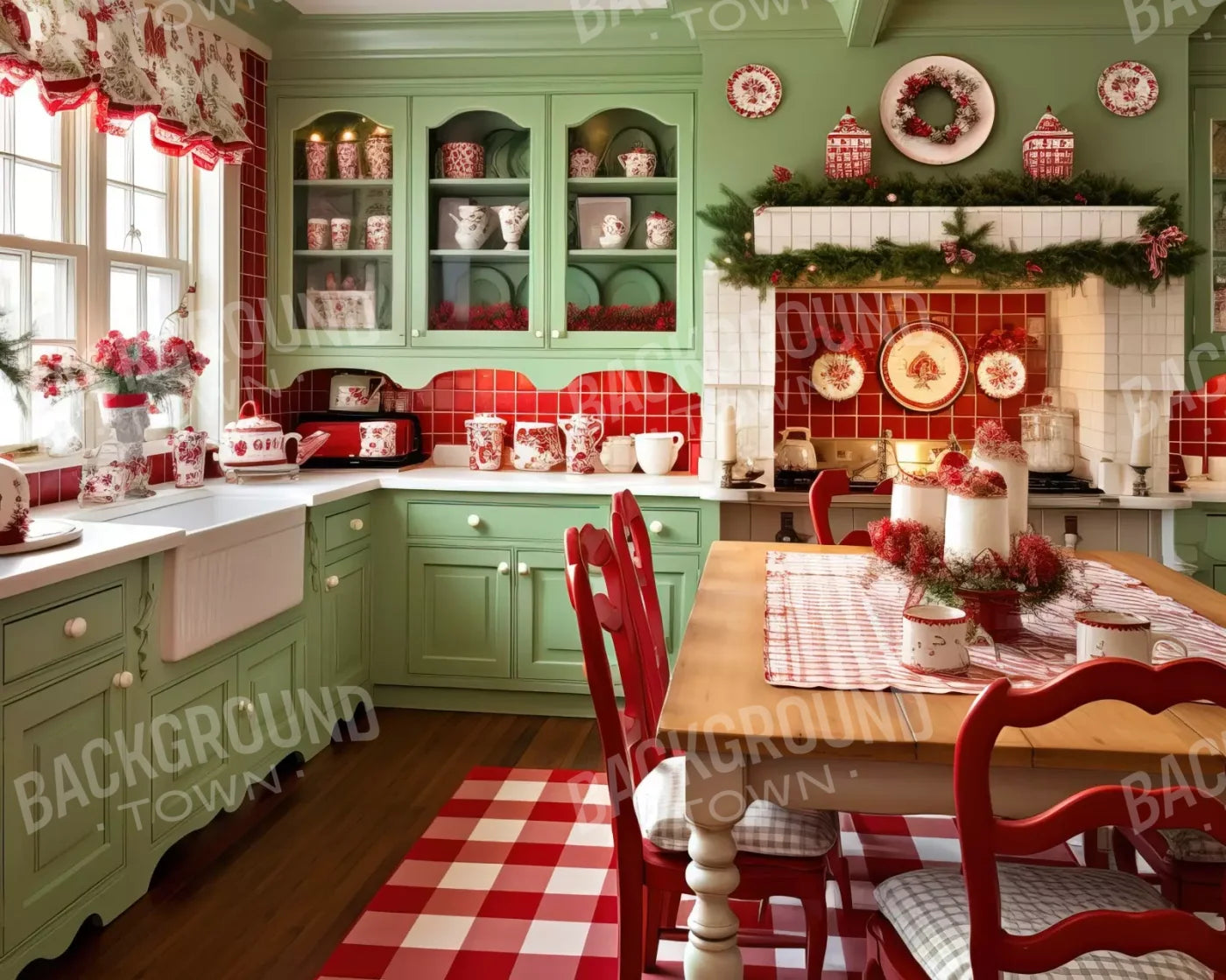 Cutesty Christmas Kitchen 10’X8’ Fleece (120 X 96 Inch) Backdrop