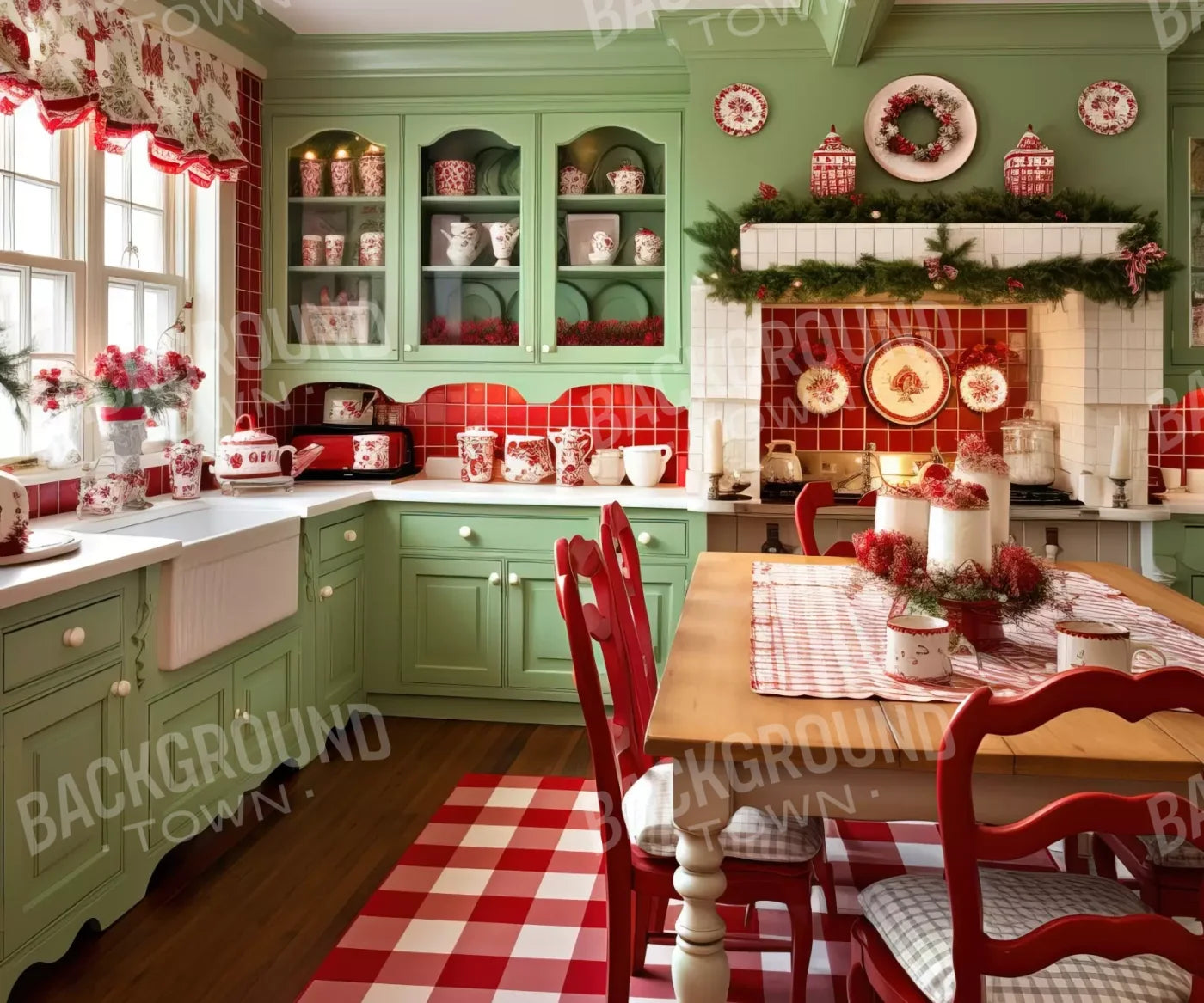 Cutesty Christmas Kitchen 12’X10’ Ultracloth (144 X 120 Inch) Backdrop