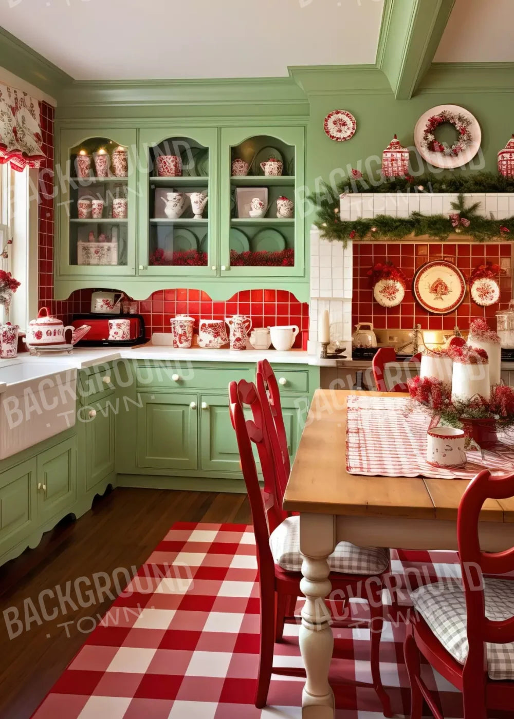 Cutesty Christmas Kitchen 5’X7’ Ultracloth (60 X 84 Inch) Backdrop