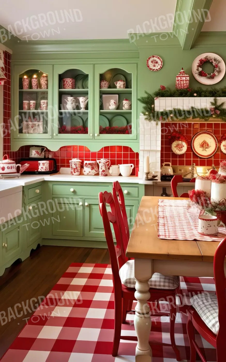 Cutesty Christmas Kitchen 5’X8’ Ultracloth (60 X 96 Inch) Backdrop