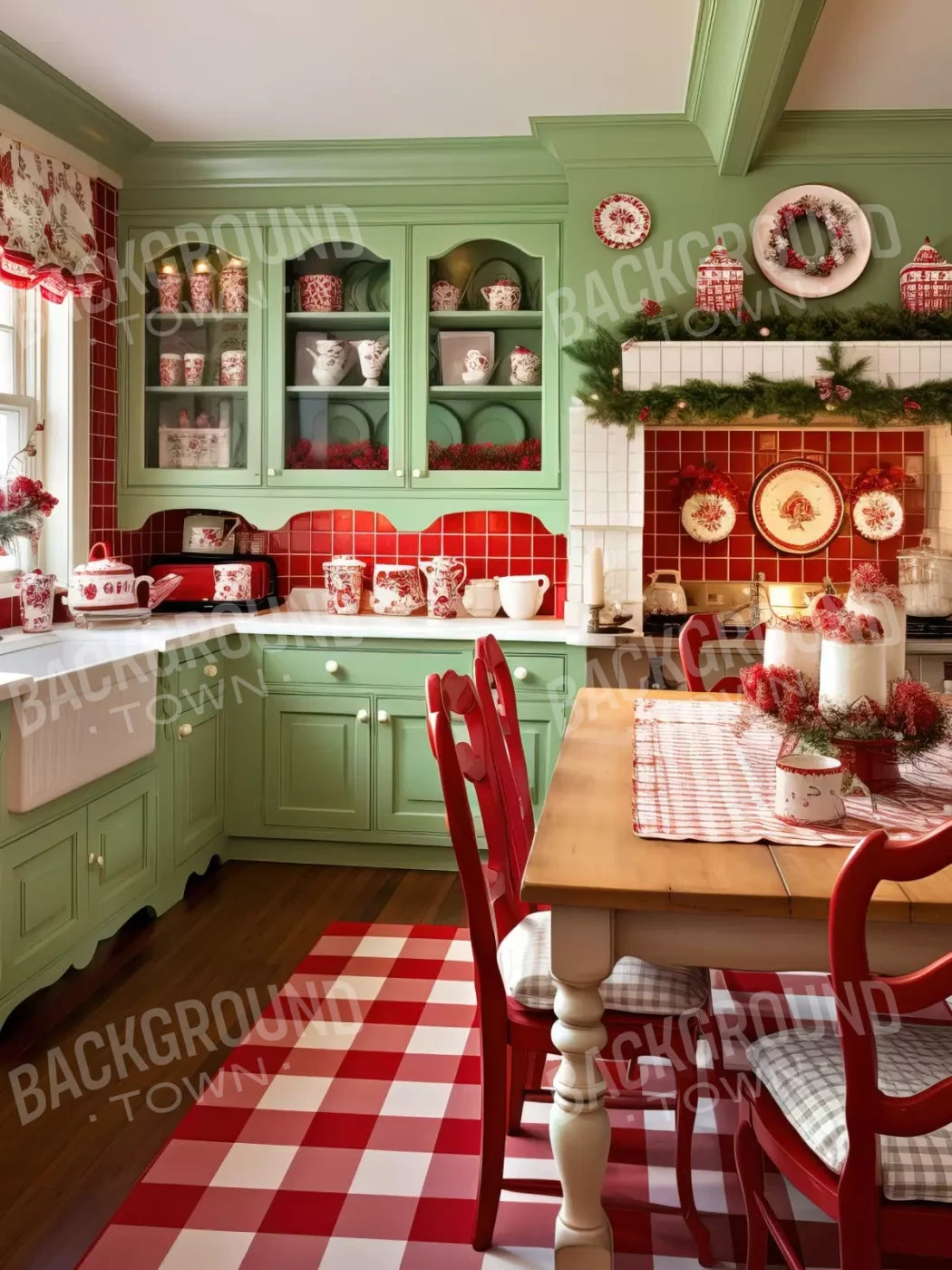 Cutesty Christmas Kitchen 6’X8’ Fleece (72 X 96 Inch) Backdrop