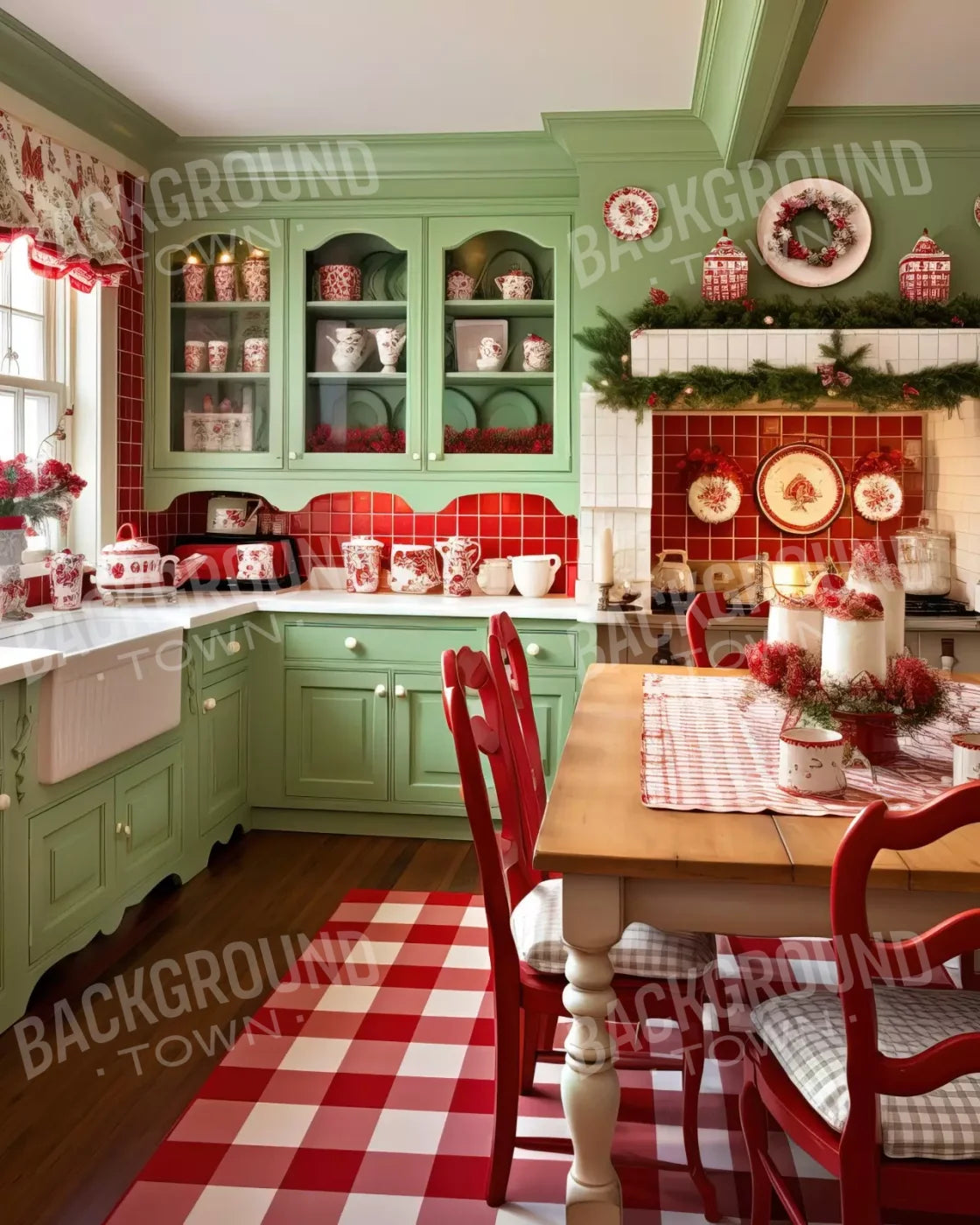 Cutesty Christmas Kitchen 8’X10’ Fleece (96 X 120 Inch) Backdrop