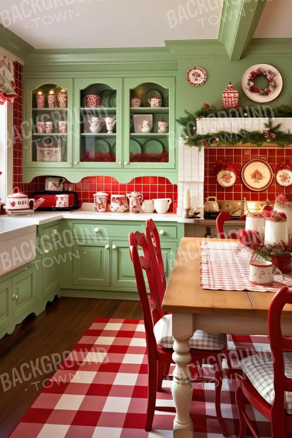 Cutesty Christmas Kitchen 8’X12’ Ultracloth (96 X 144 Inch) Backdrop