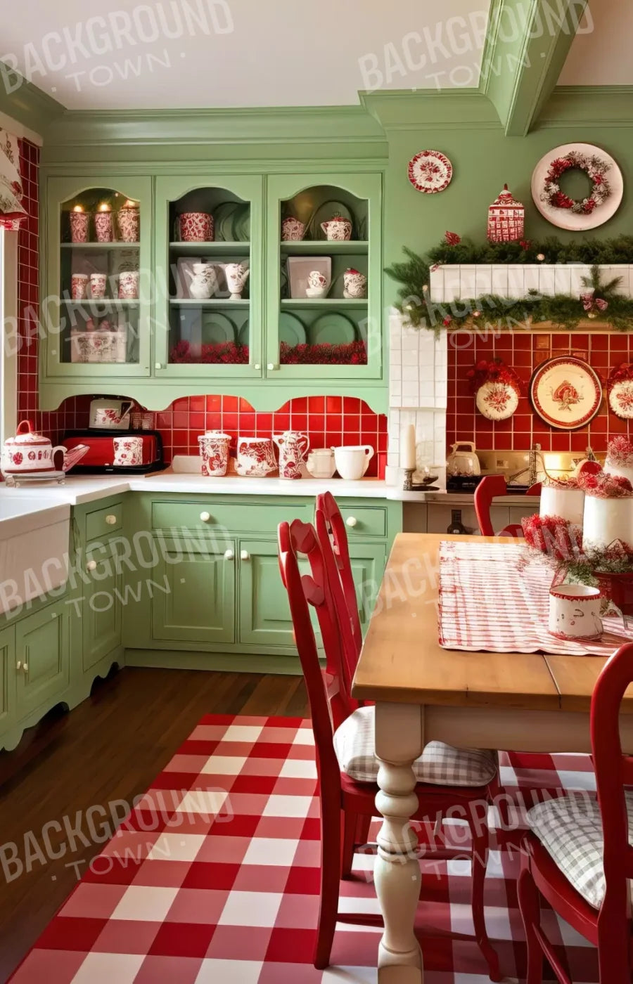 Cutesty Christmas Kitchen 9’X14’ Ultracloth (108 X 168 Inch) Backdrop