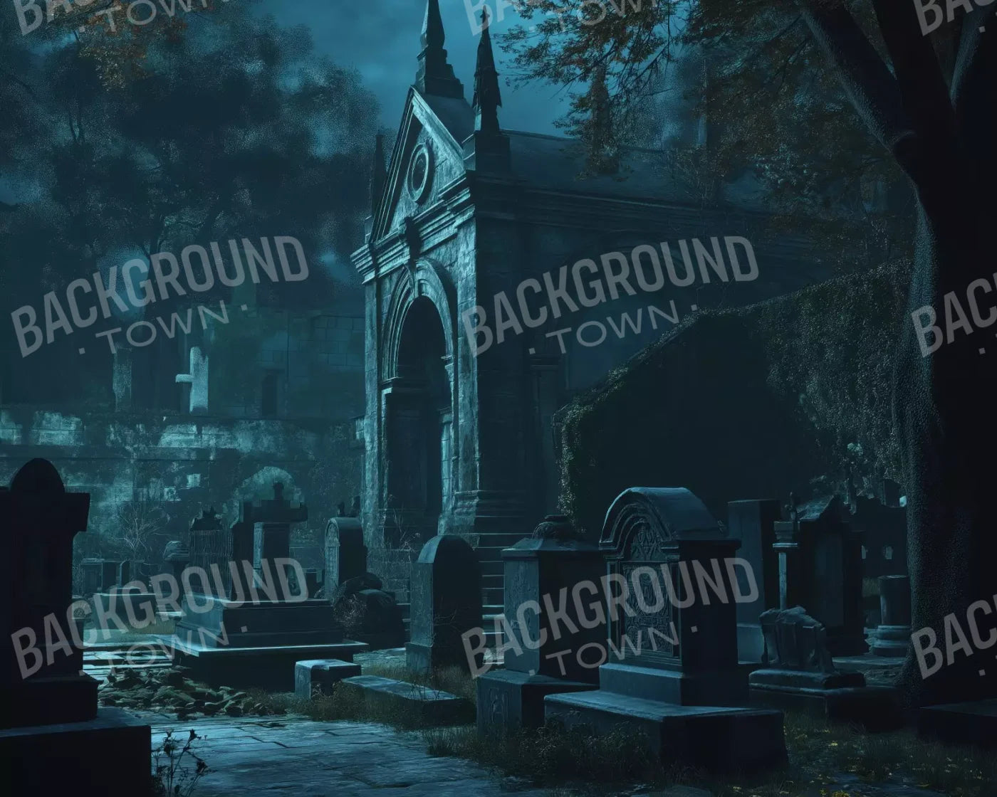 Dark Abandoned Mausoleums 10’X8’ Fleece (120 X 96 Inch) Backdrop