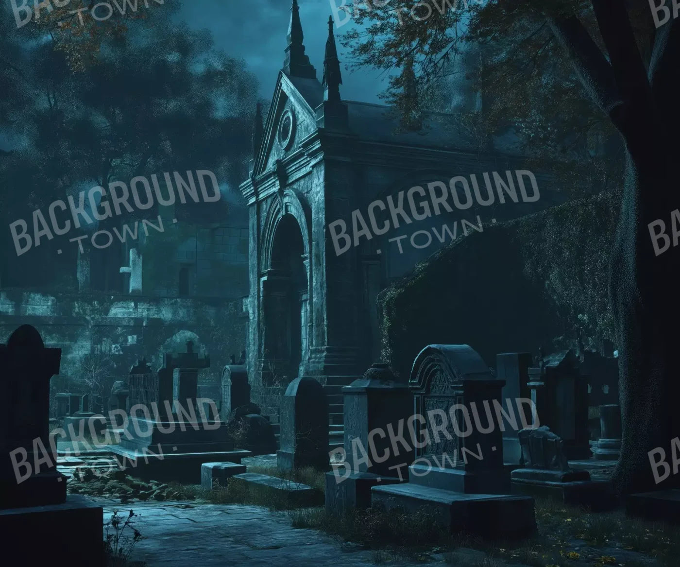 Dark Abandoned Mausoleums 12’X10’ Ultracloth (144 X 120 Inch) Backdrop