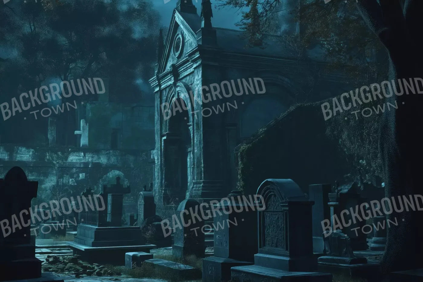Dark Abandoned Mausoleums 12’X8’ Ultracloth (144 X 96 Inch) Backdrop