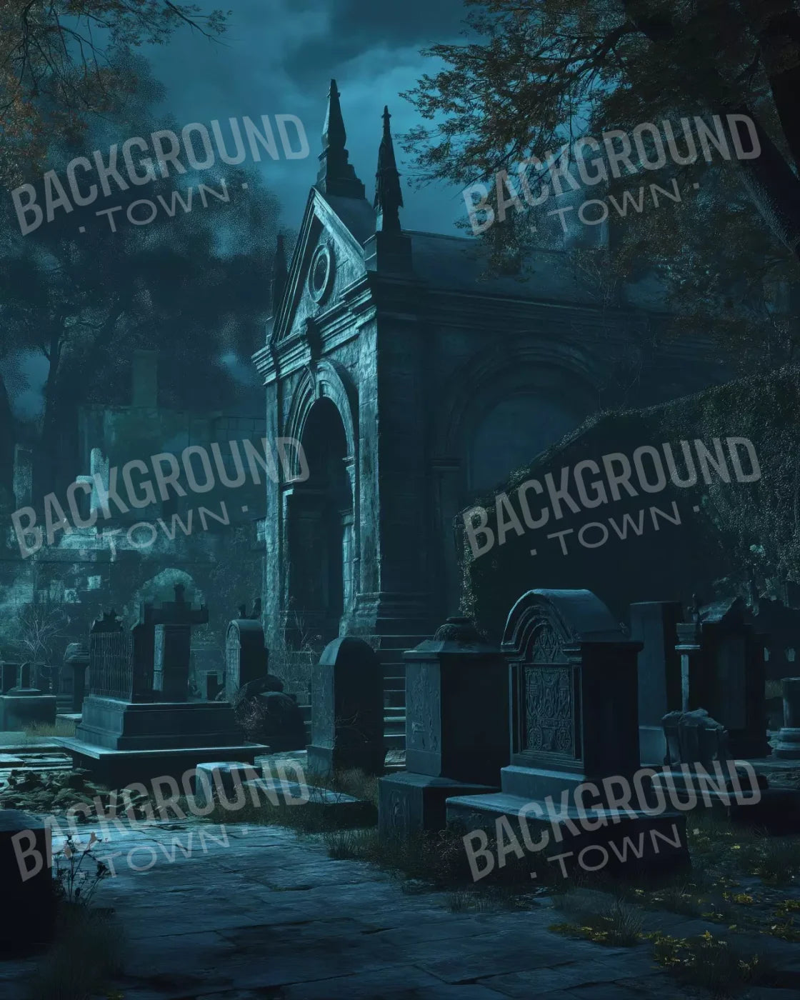 Dark Abandoned Mausoleums 8’X10’ Fleece (96 X 120 Inch) Backdrop