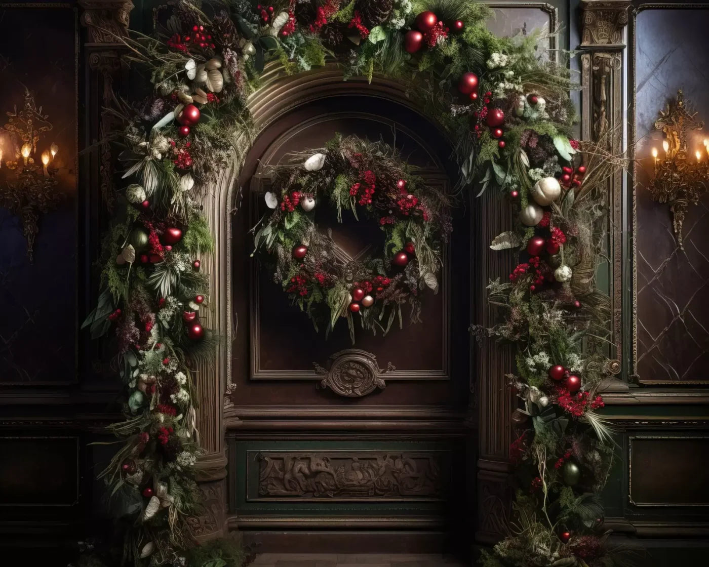 Dark Christmas Arch 10’X8’ Fleece (120 X 96 Inch) Backdrop