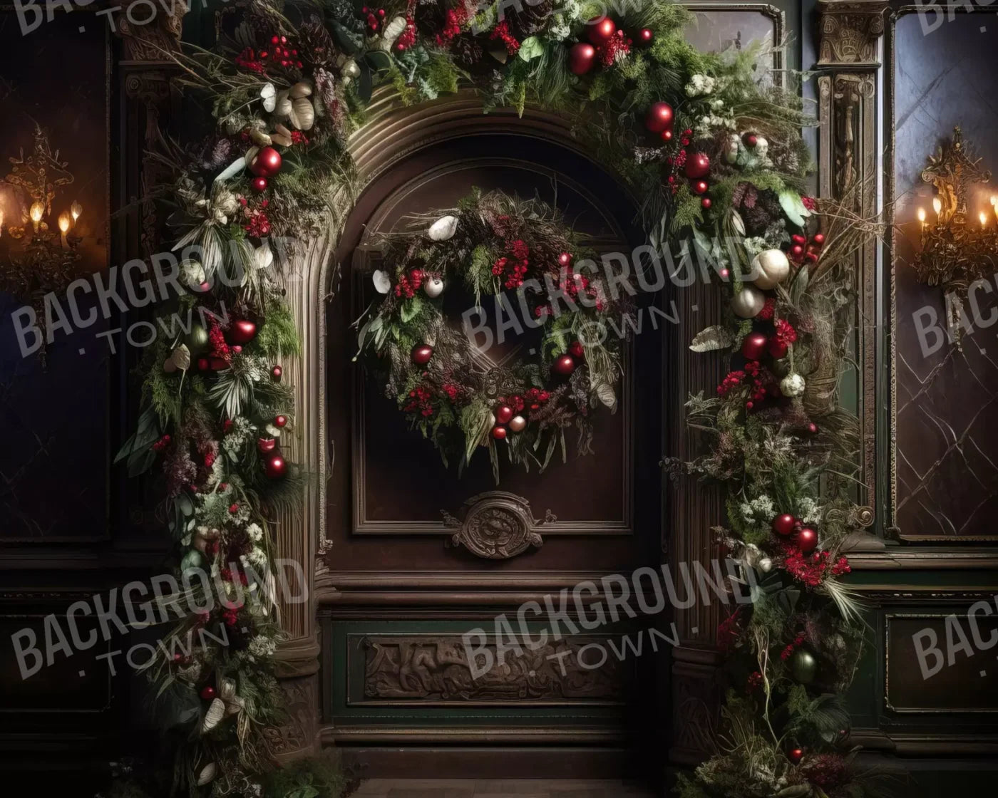 Dark Christmas Arch 10’X8’ Fleece (120 X 96 Inch) Backdrop