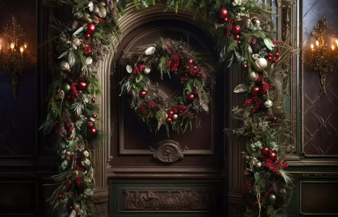 Dark Christmas Arch 14’X9’ Ultracloth (168 X 108 Inch) Backdrop